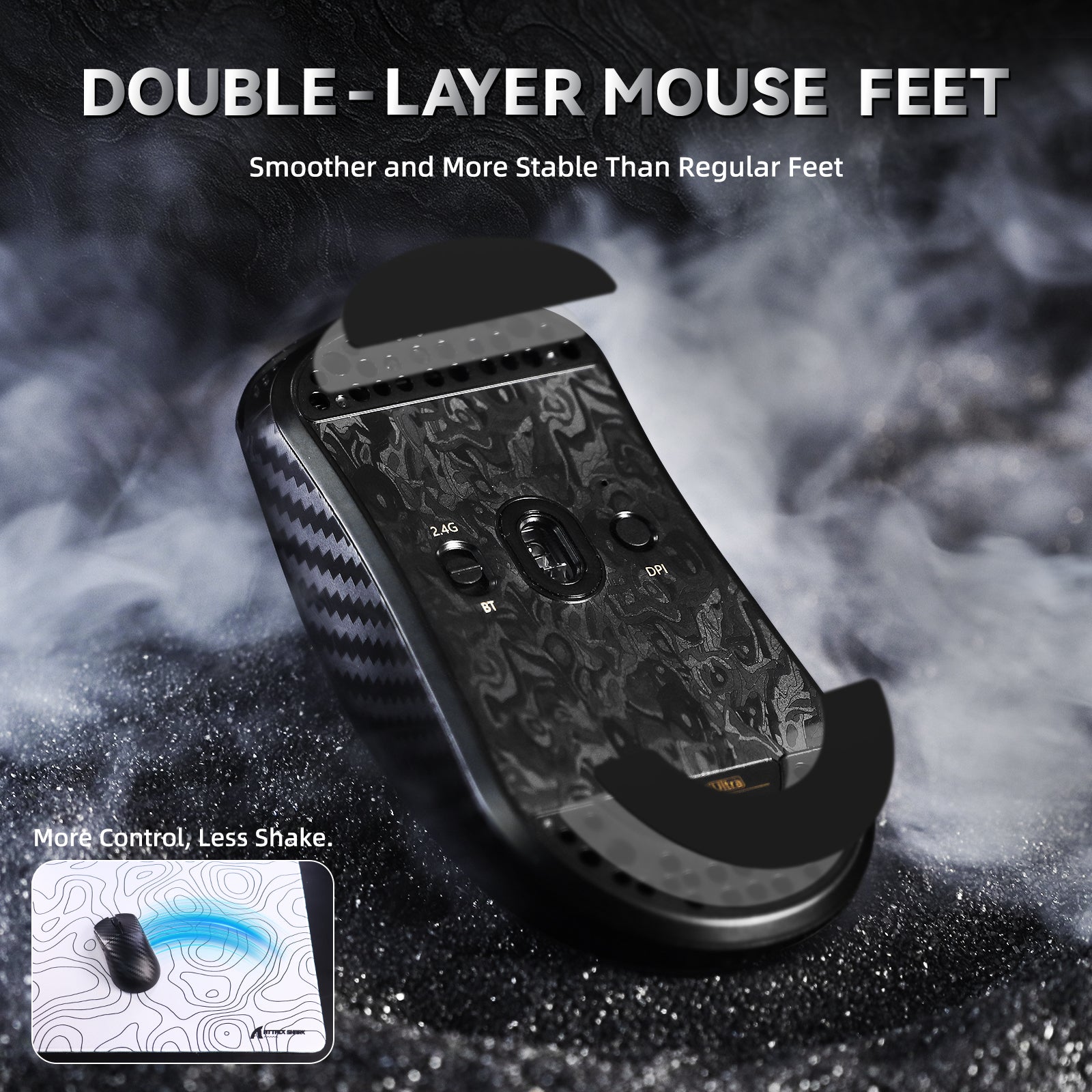 ATTACK SHARK R11 ULTRA Mouse da gioco wireless in fibra di carbonio 8K PAW3950MAX con cavo LED Ultra C06