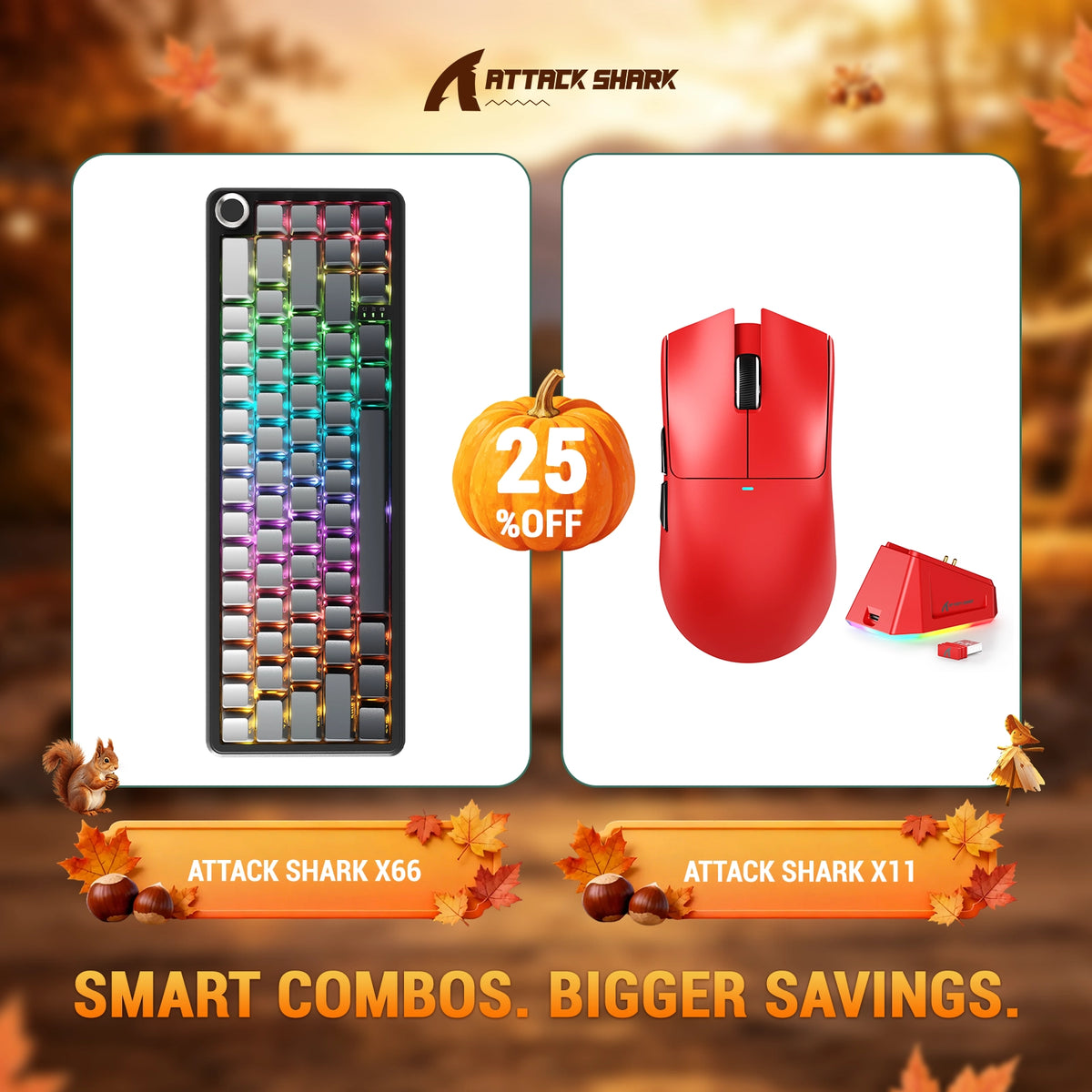 ATTACK SHARK X66 Tastiera Meccanica Wireless + Mouse da Gaming Wireless X11 Bundle