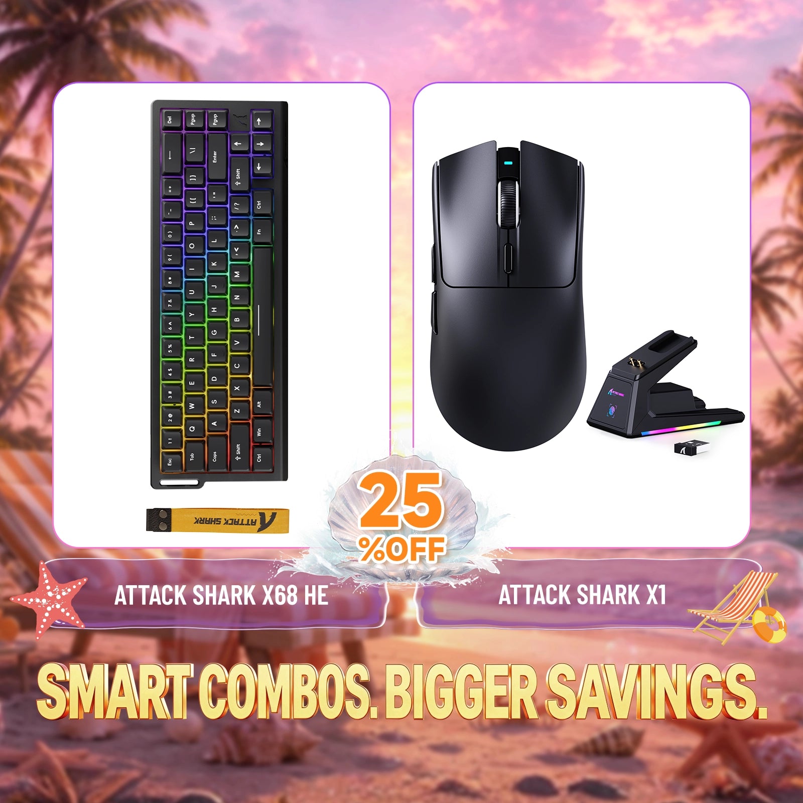 ATTACK SHARK X68 HE rapid trigger keyboard and X1 wireless gaming mouse bundle, 25% off