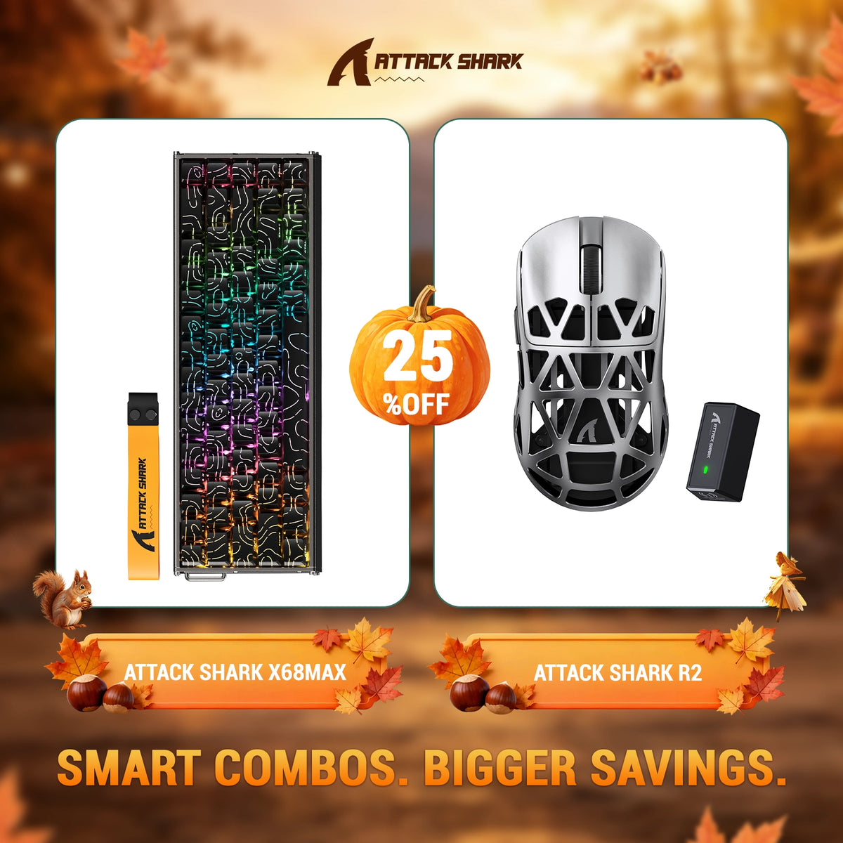 Bundle tastiera in alluminio ATTACK SHARK X68 MAX HE con attivazione rapida + mouse da gaming wireless in lega di magnesio R2
