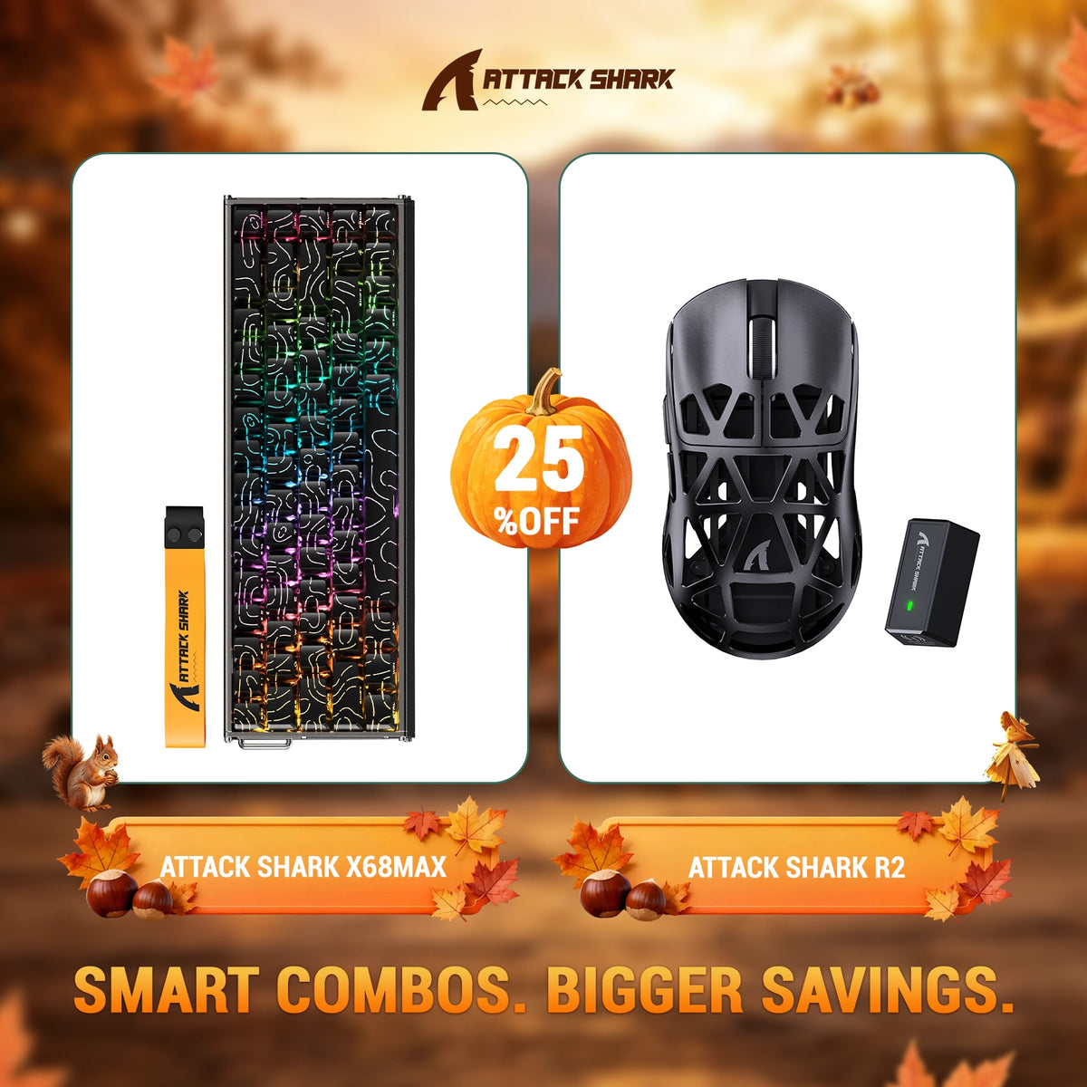 Bundle tastiera in alluminio ATTACK SHARK X68 MAX HE con attivazione rapida + mouse da gaming wireless in lega di magnesio R2