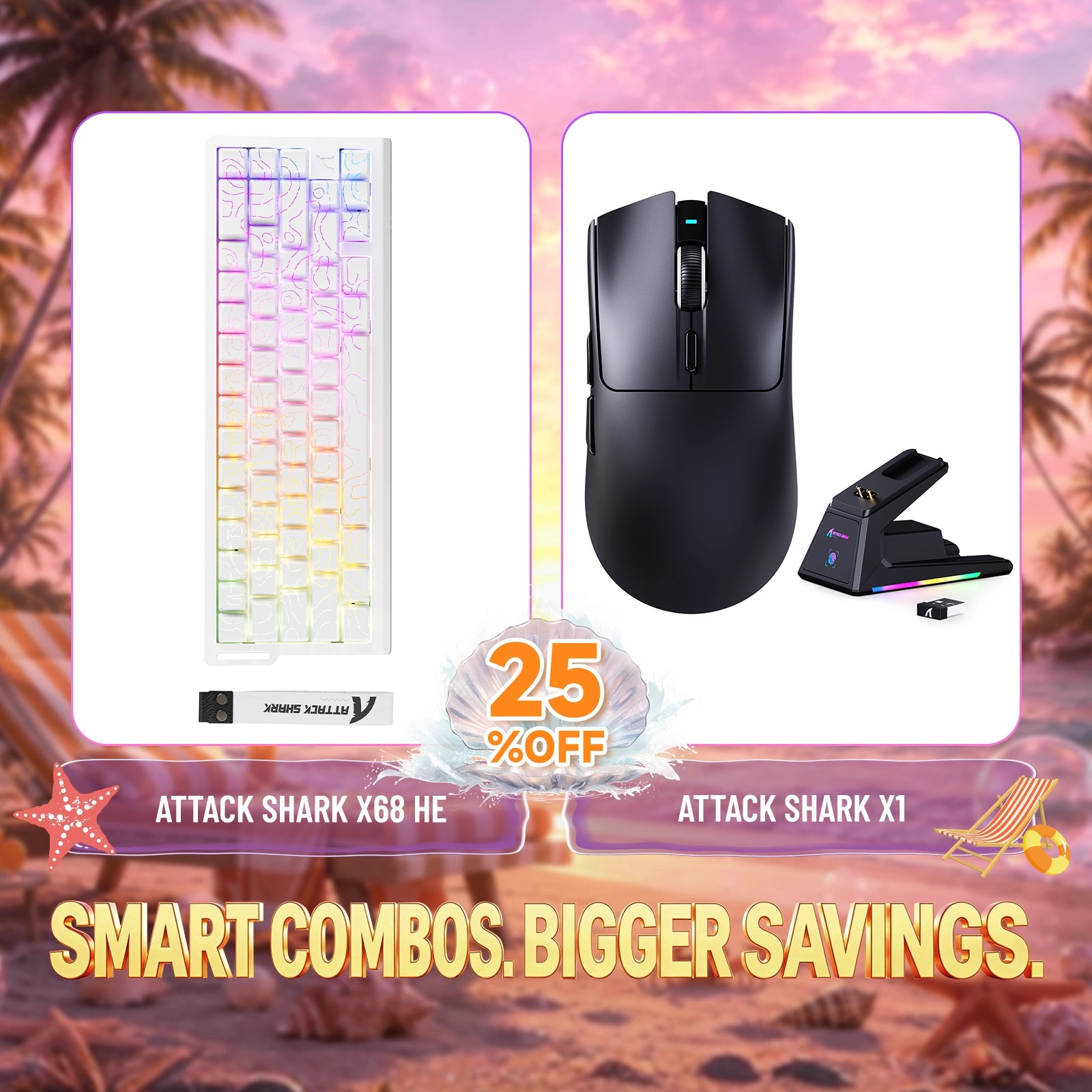 ATTACK SHARK X68 HE rapid trigger keyboard and X1 wireless gaming mouse bundle with 25% off