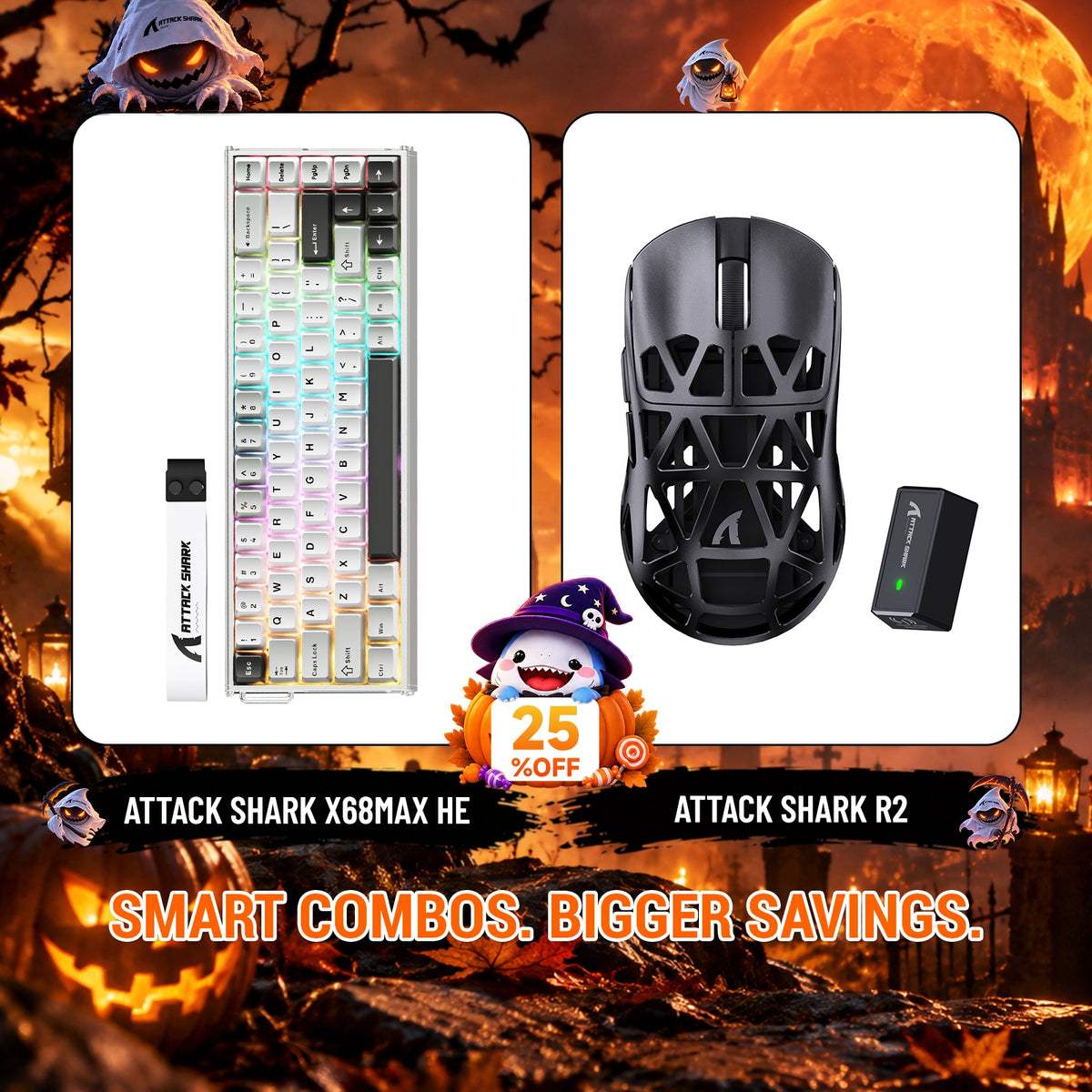Bundle tastiera in alluminio ATTACK SHARK X68 MAX HE con attivazione rapida + mouse da gaming wireless in lega di magnesio R2