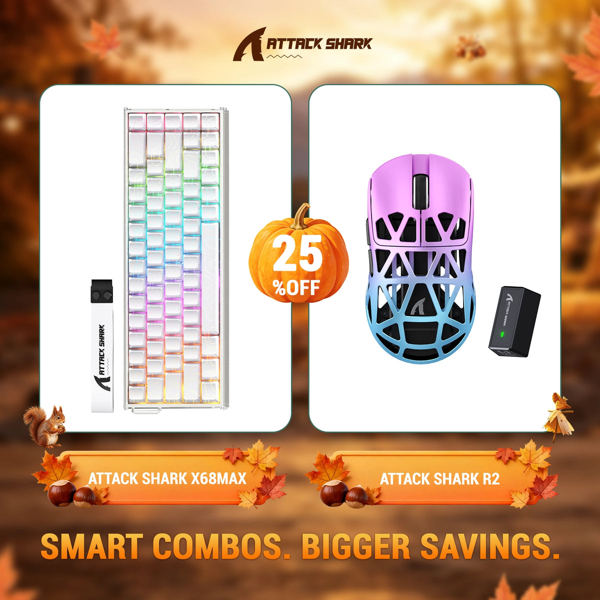 Bundle tastiera in alluminio ATTACK SHARK X68 MAX HE con attivazione rapida + mouse da gaming wireless in lega di magnesio R2