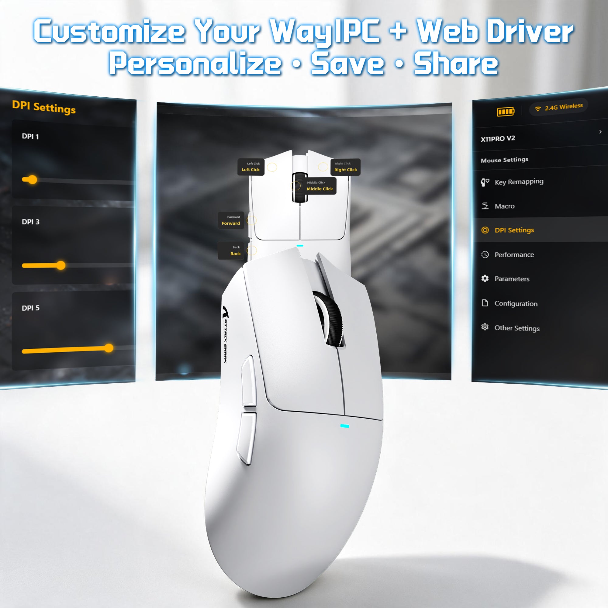 Mouse da gioco wireless ATTACK SHARK X11 PRO V2 con dock di ricarica e display TFT