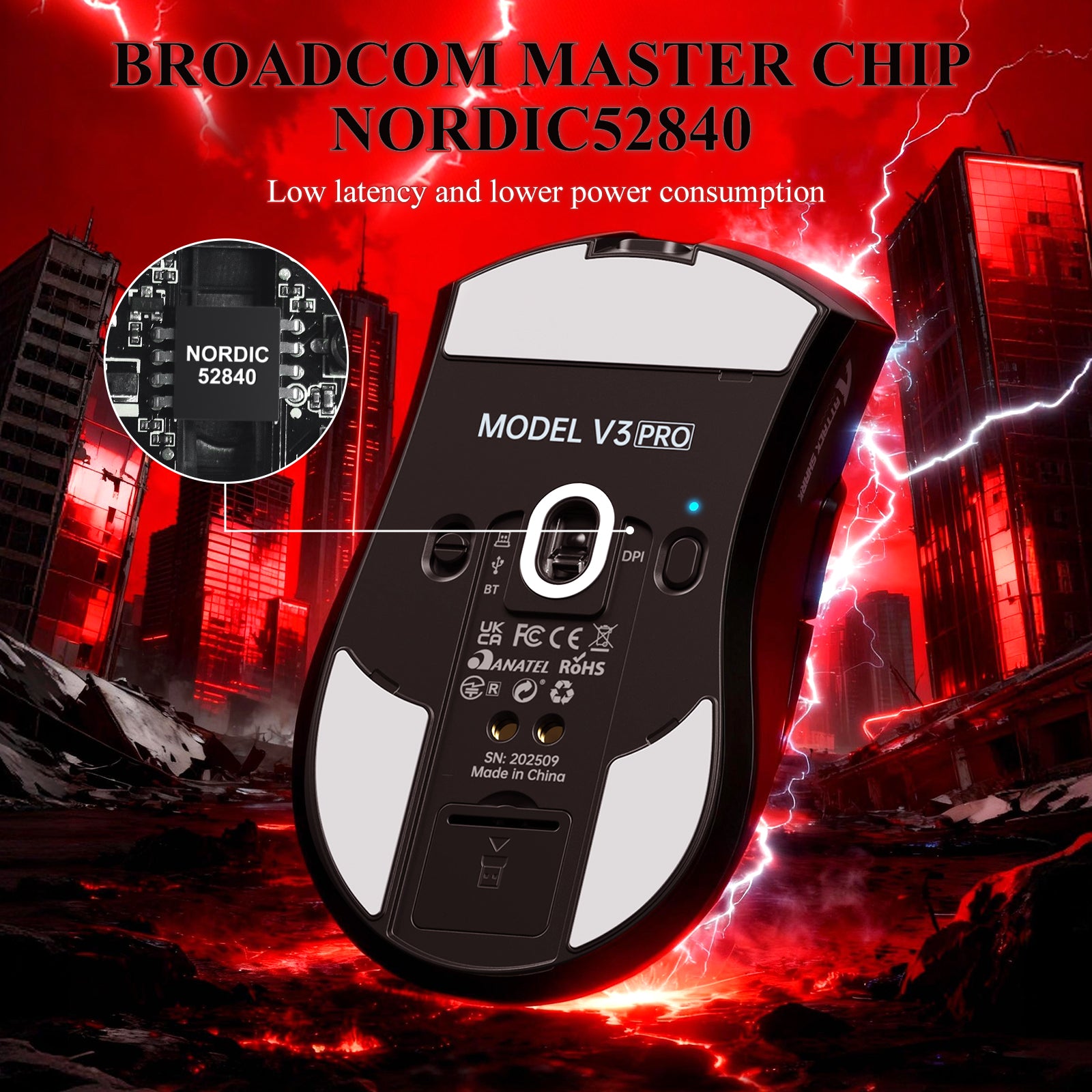 ATTACK SHARK V3PRO Mouse da Gioco Tri-Mode Ultra-Leggero con Dock di Ricarica