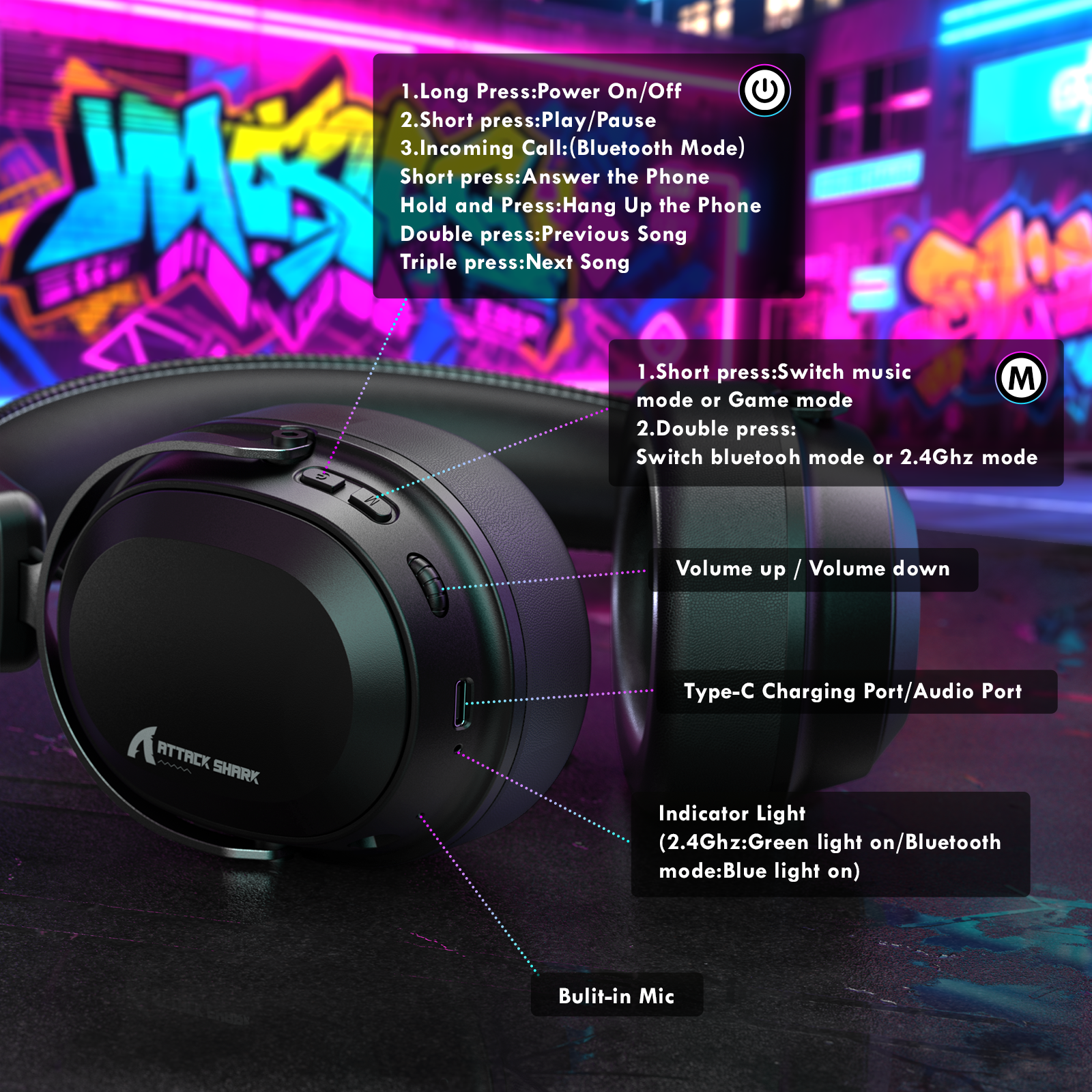 ATTACK SHARK L30PRO Cuffie da Gioco Wireless