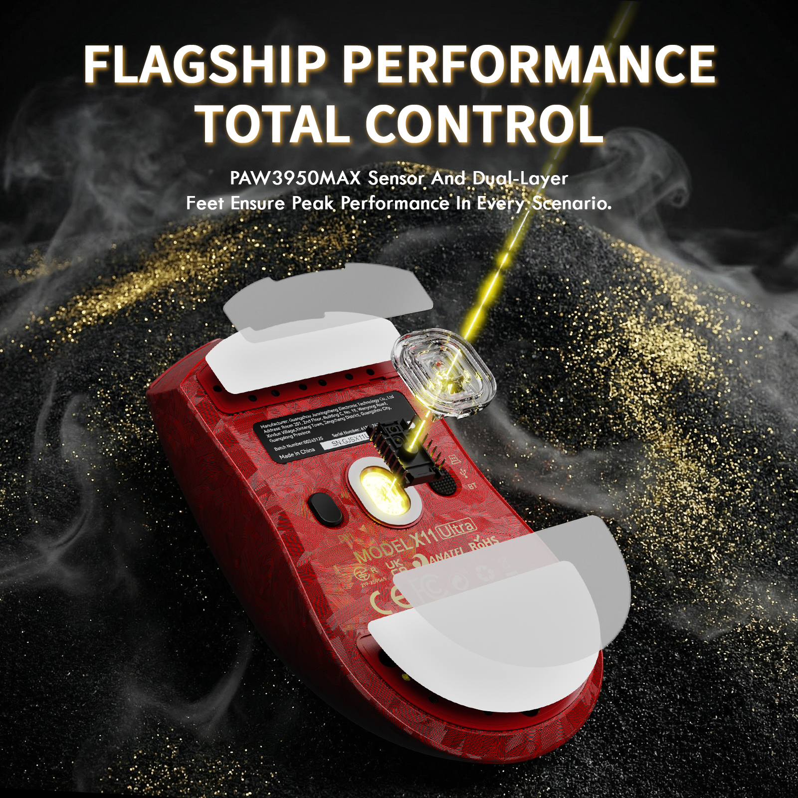 Mouse da gioco wireless ATTACK SHARK X11 ULTRA in fibra di carbonio con cavo LED C06 Ultra