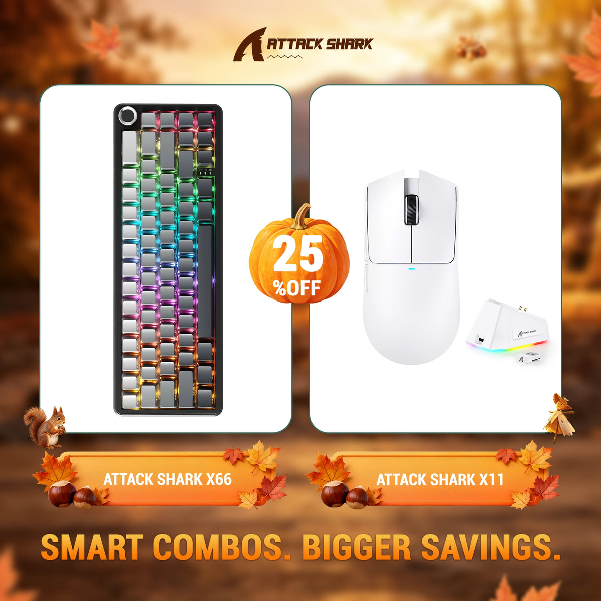 ATTACK SHARK X66 Tastiera Meccanica Wireless + Mouse da Gaming Wireless X11 Bundle