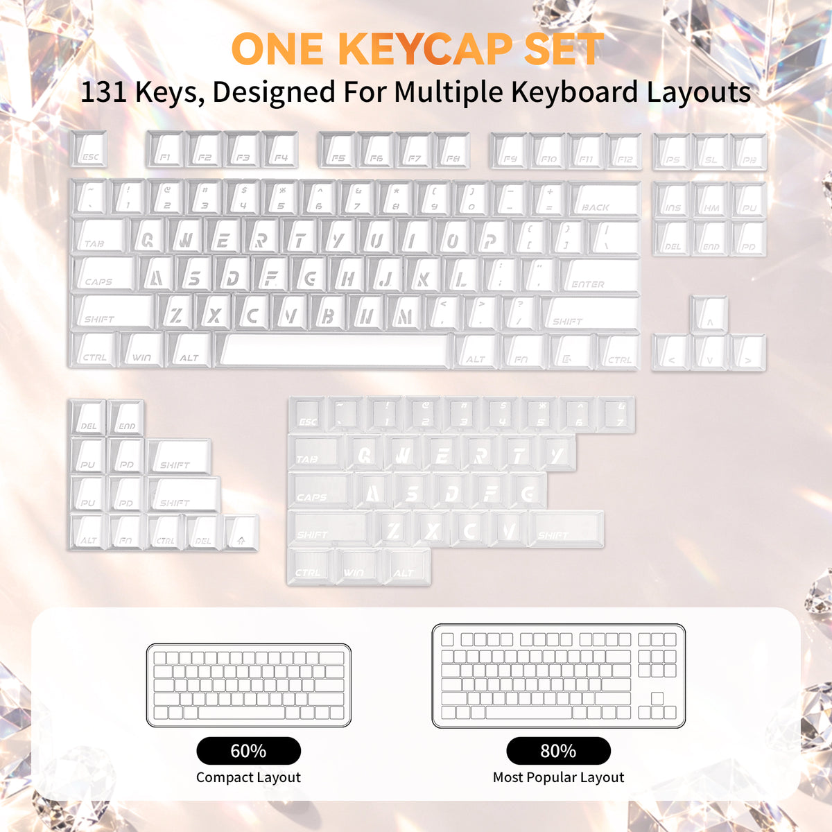 ATTACK SHARK SK07, 131 tasti, keycap Prism con retroilluminazione trasparente, ANSI, bianco