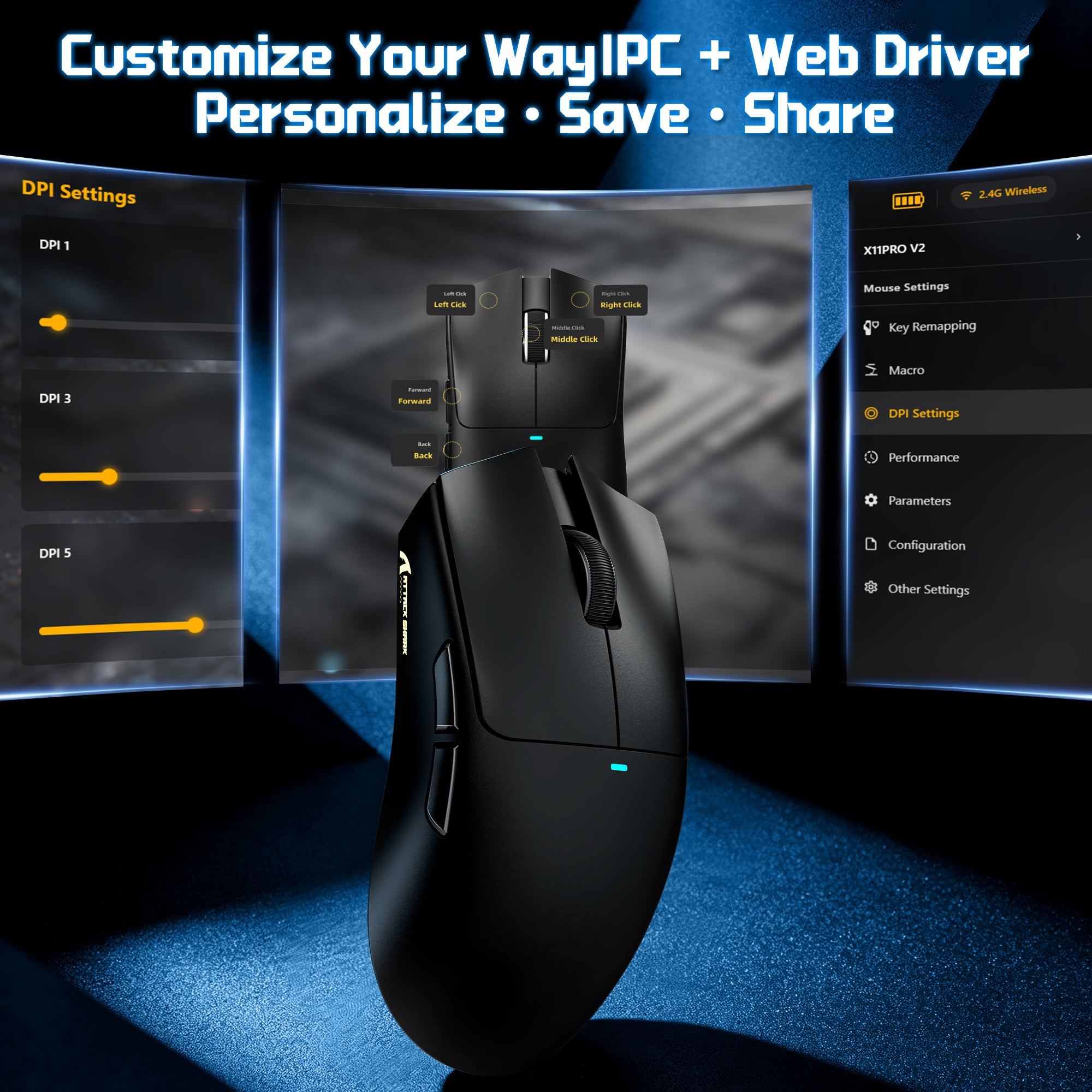 Mouse da gioco wireless ATTACK SHARK X11 PRO V2 con dock di ricarica e display TFT