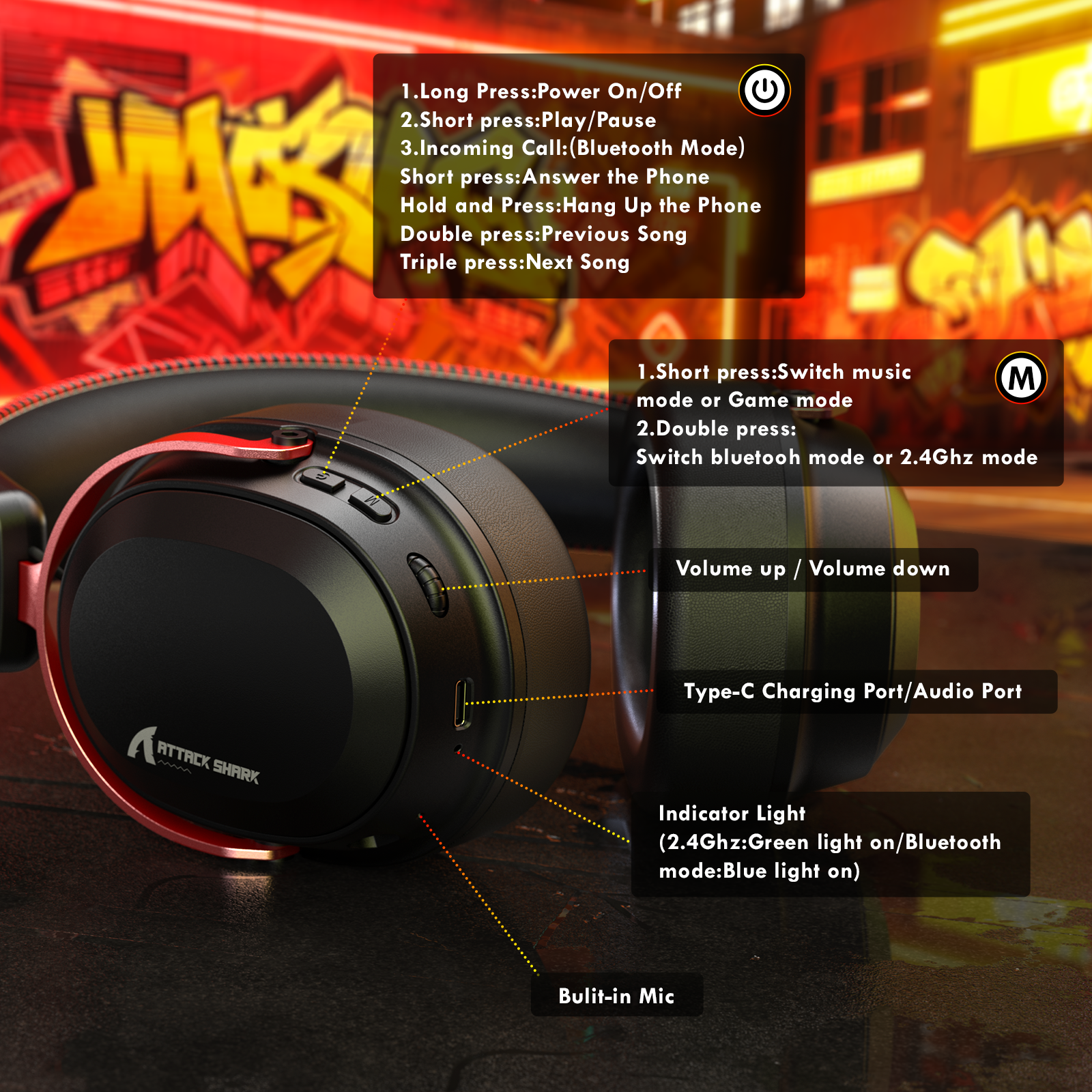 ATTACK SHARK L30PRO Cuffie da Gioco Wireless