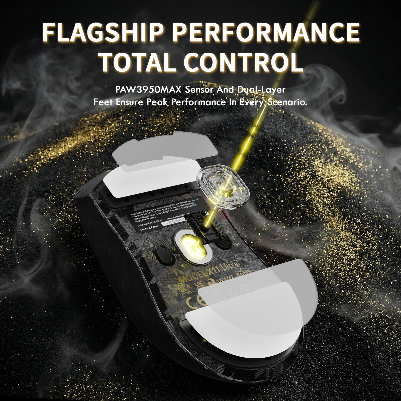 Mouse da gioco wireless ATTACK SHARK X11 ULTRA in fibra di carbonio con cavo LED C06 Ultra