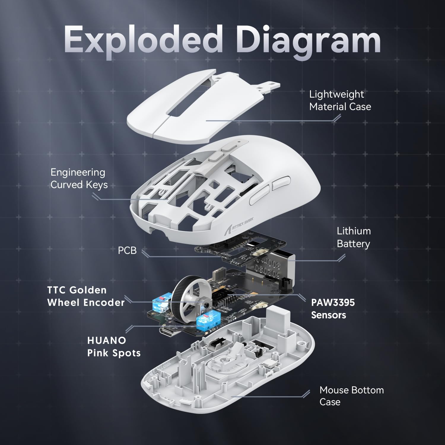 ATTACK SHARK X6 gaming mouse with charging dock, tri-mode wireless design, black