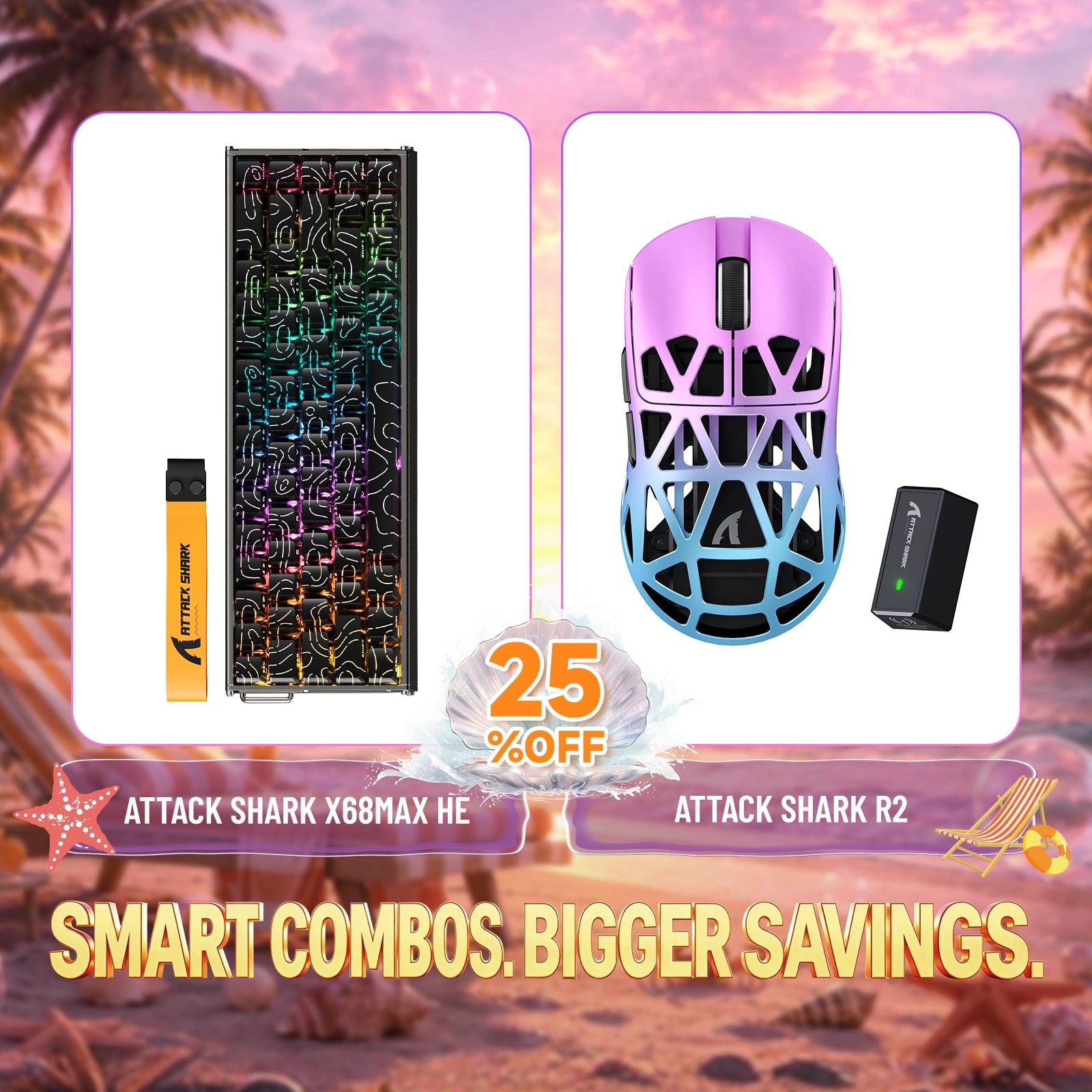ATTACK SHARK X68MAX HE keyboard and R2 wireless gaming mouse bundle, 25% off