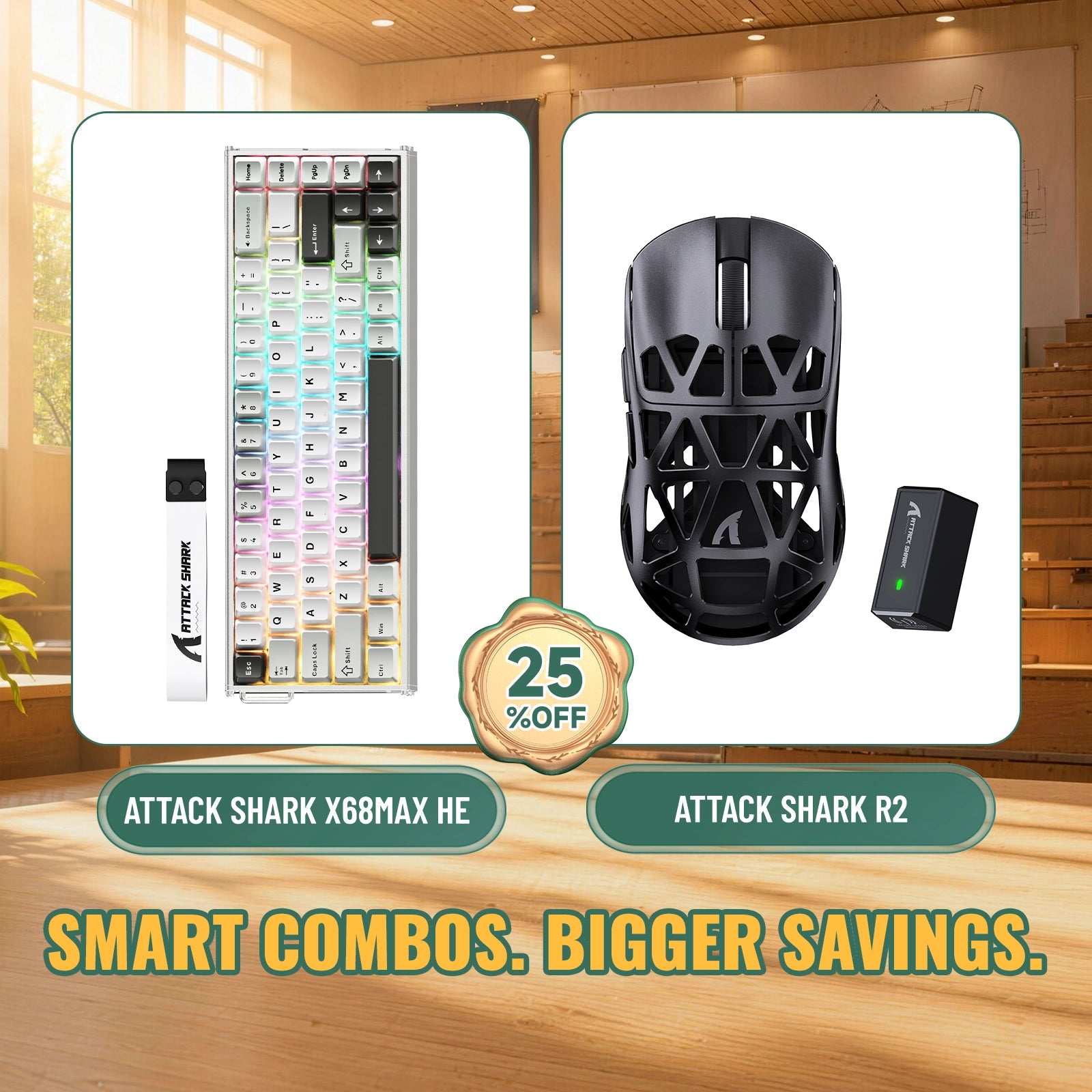 ATTACK SHARK X68MAX HE Tastiera in Alluminio Rapid Trigger + Mouse da Gaming Wireless in Lega di Magnesio R2 Bundle