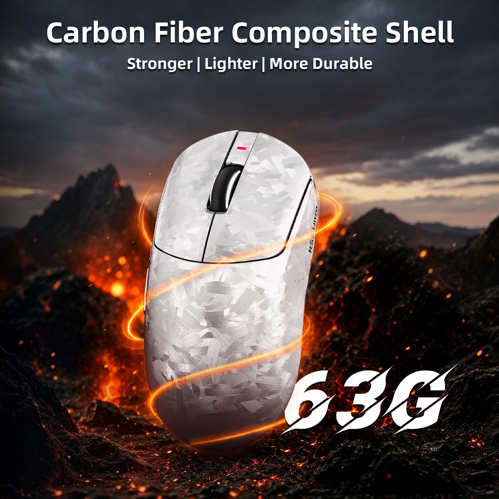 Mouse da gioco wireless ATTACK SHARK RS3 ULTRA in fibra di carbonio PAW3955MAX con cavo LED Ultra C06