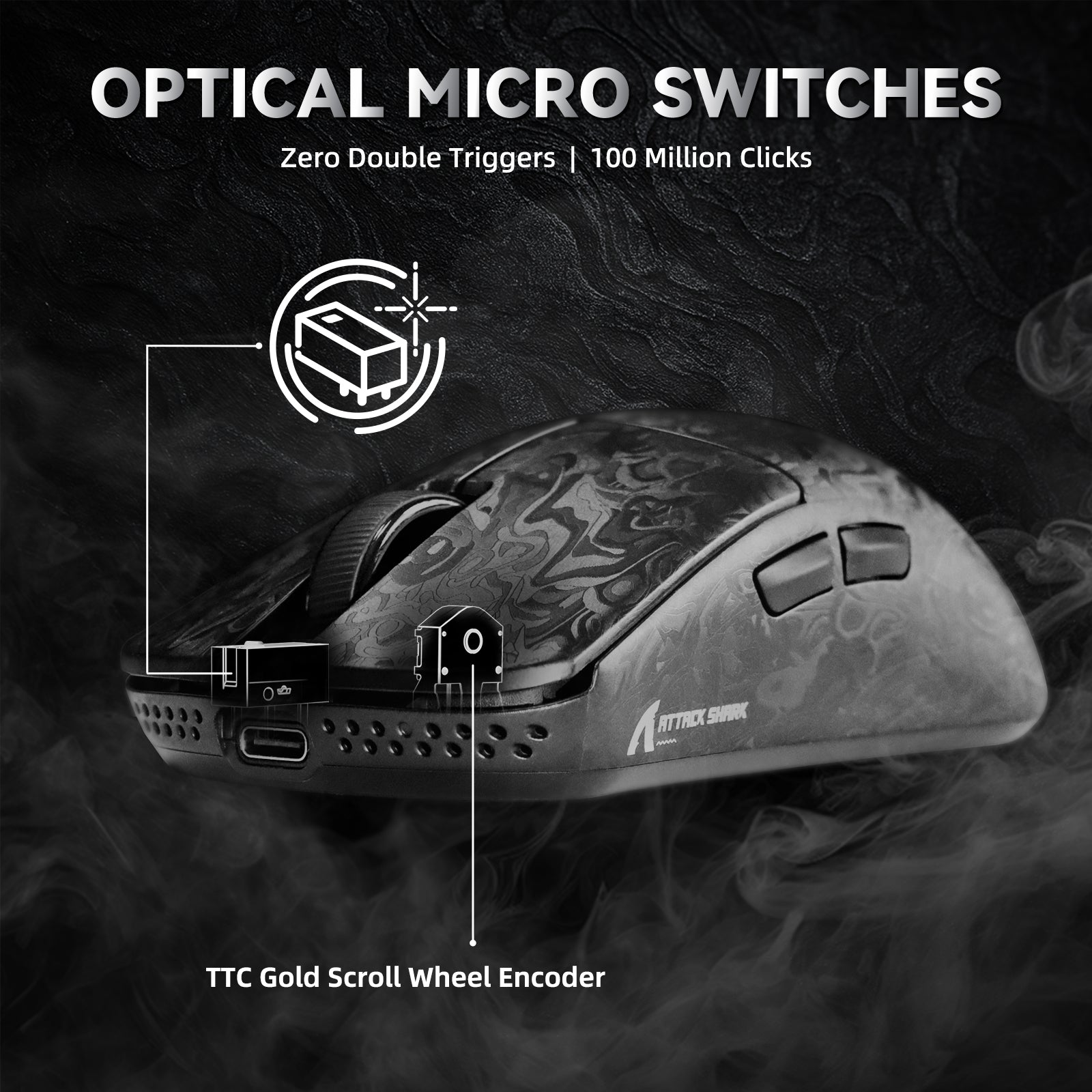 ATTACK SHARK R11 ULTRA Mouse da gioco wireless in fibra di carbonio 8K PAW3950MAX con cavo LED Ultra C06