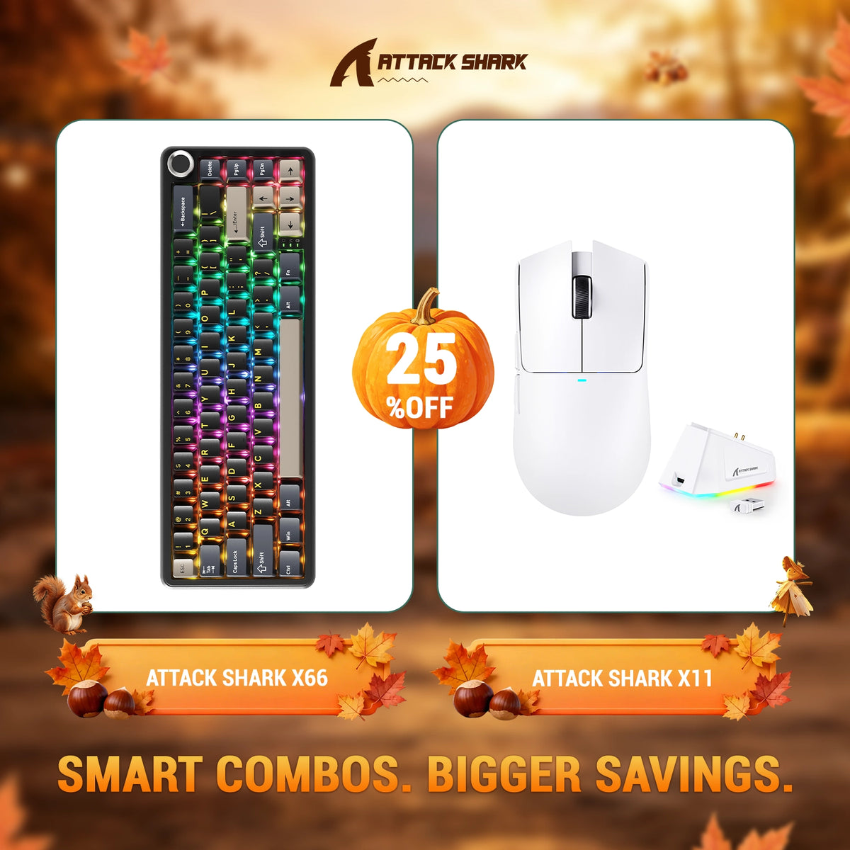 ATTACK SHARK X66 Tastiera Meccanica Wireless + Mouse da Gaming Wireless X11 Bundle