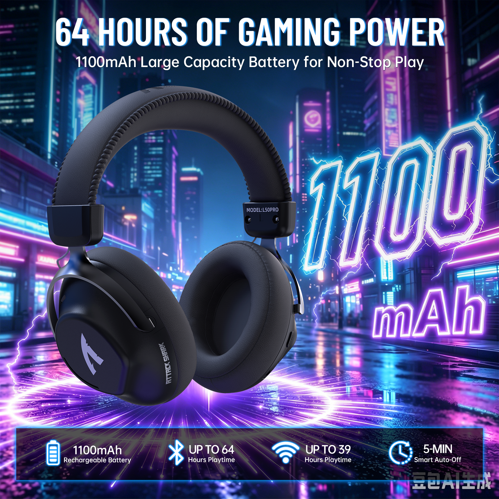 Cuffie da gioco wireless ATTACK SHARK L50 PRO a tre modalità