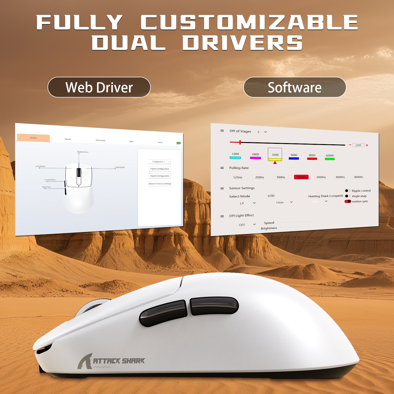 ATTACK SHARK V5 Mouse da Gioco Wireless 8KHz PAW3950MAX con Cavo C06 Ultra