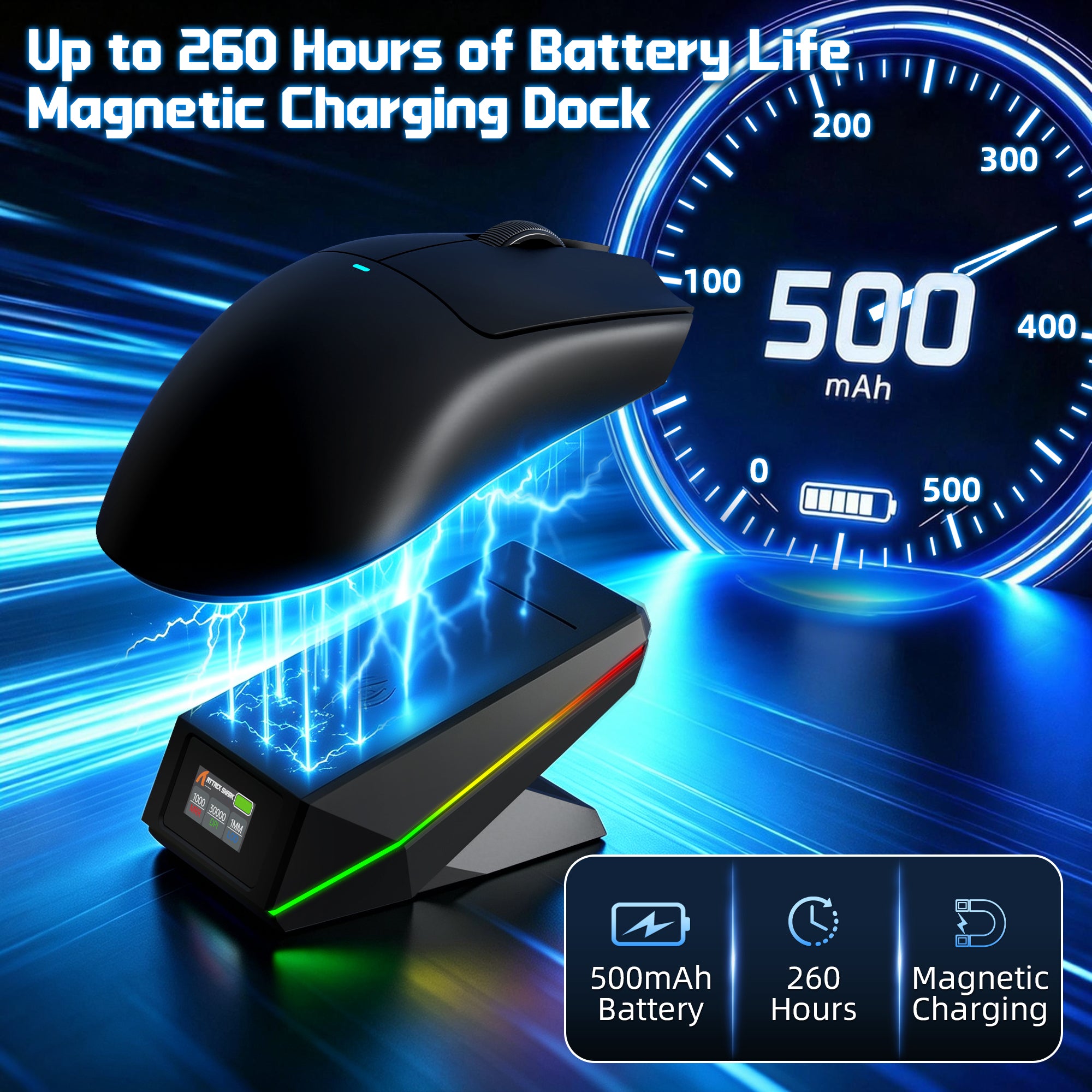 Mouse da gioco wireless ATTACK SHARK X11 PRO V2 con dock di ricarica e display TFT