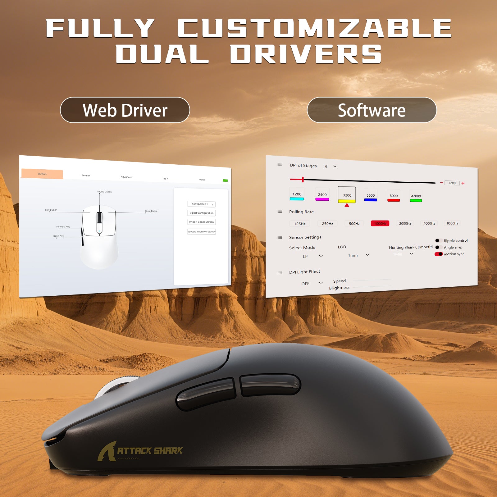 ATTACK SHARK V5 Mouse da Gioco Wireless 8KHz PAW3950MAX con Cavo C06 Ultra