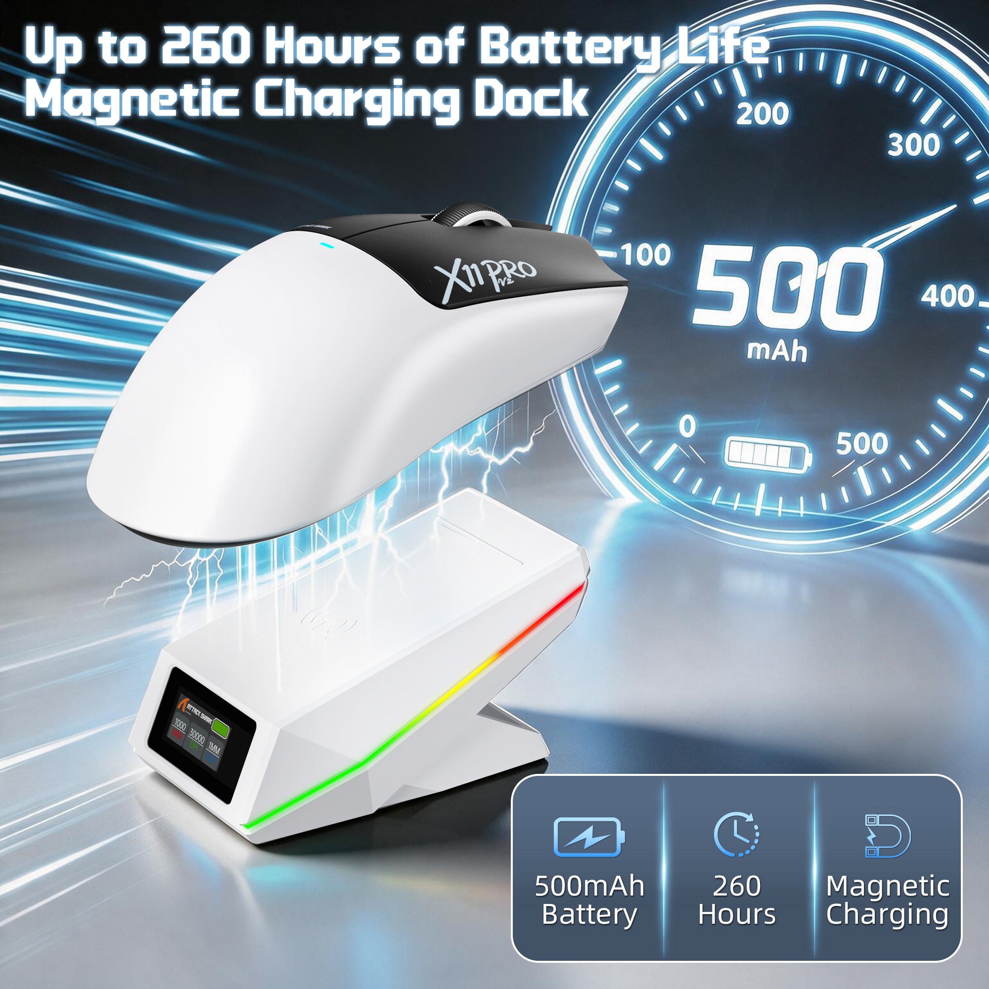 Mouse da gioco wireless ATTACK SHARK X11 PRO V2 con dock di ricarica e display TFT