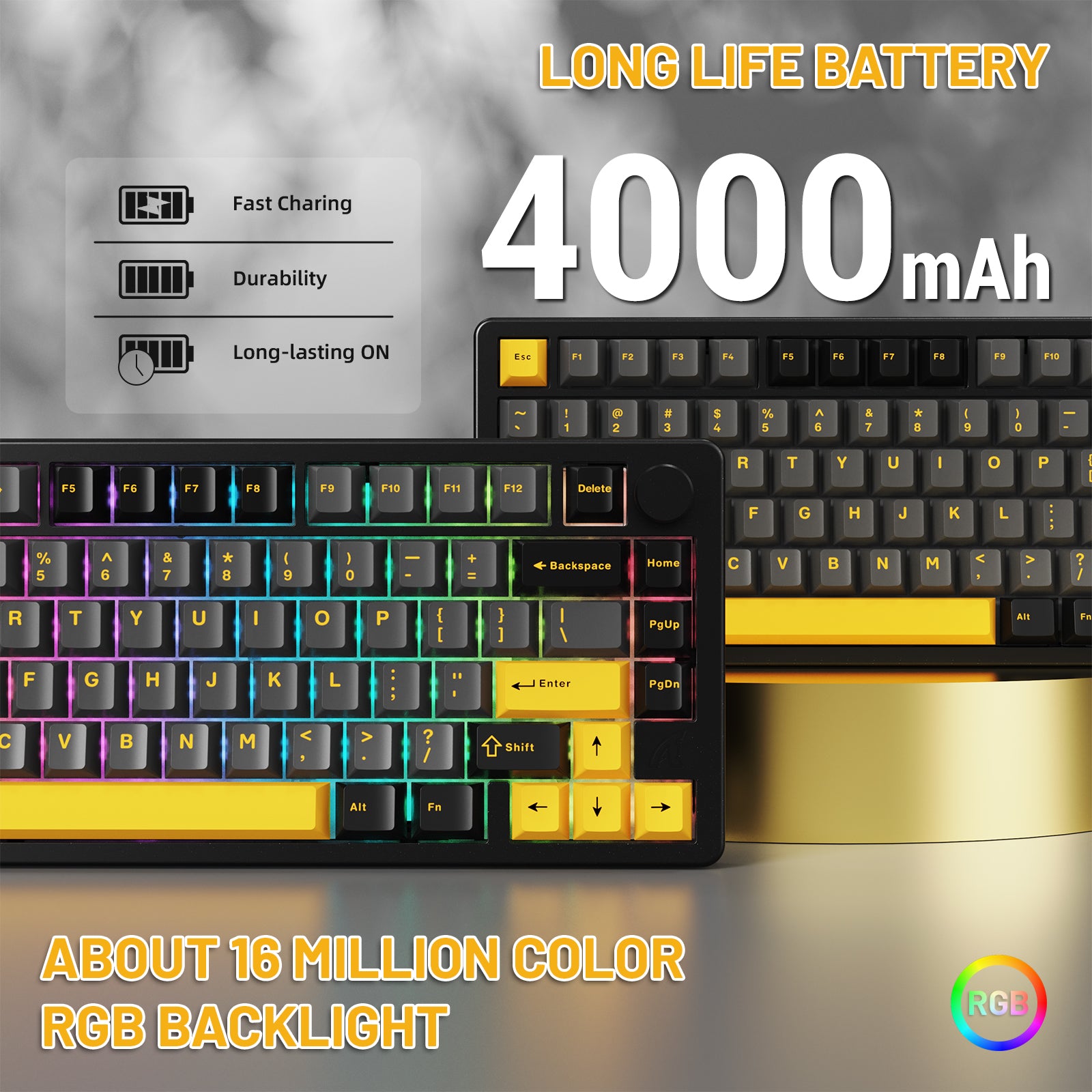 ATTACK SHARK X86 mechanical keyboard, 4000mAh battery, RGB backlighting, fast charging and long-lasting performance