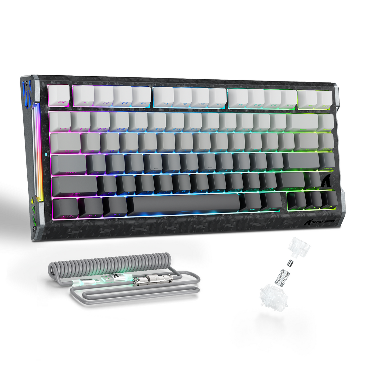 ATTACK SHARK R86 HE Carbon Fiber Wired Rapid Trigger Magnetic Switch Gaming Keyboard con cavo spiralato RGB C01 ULTRA