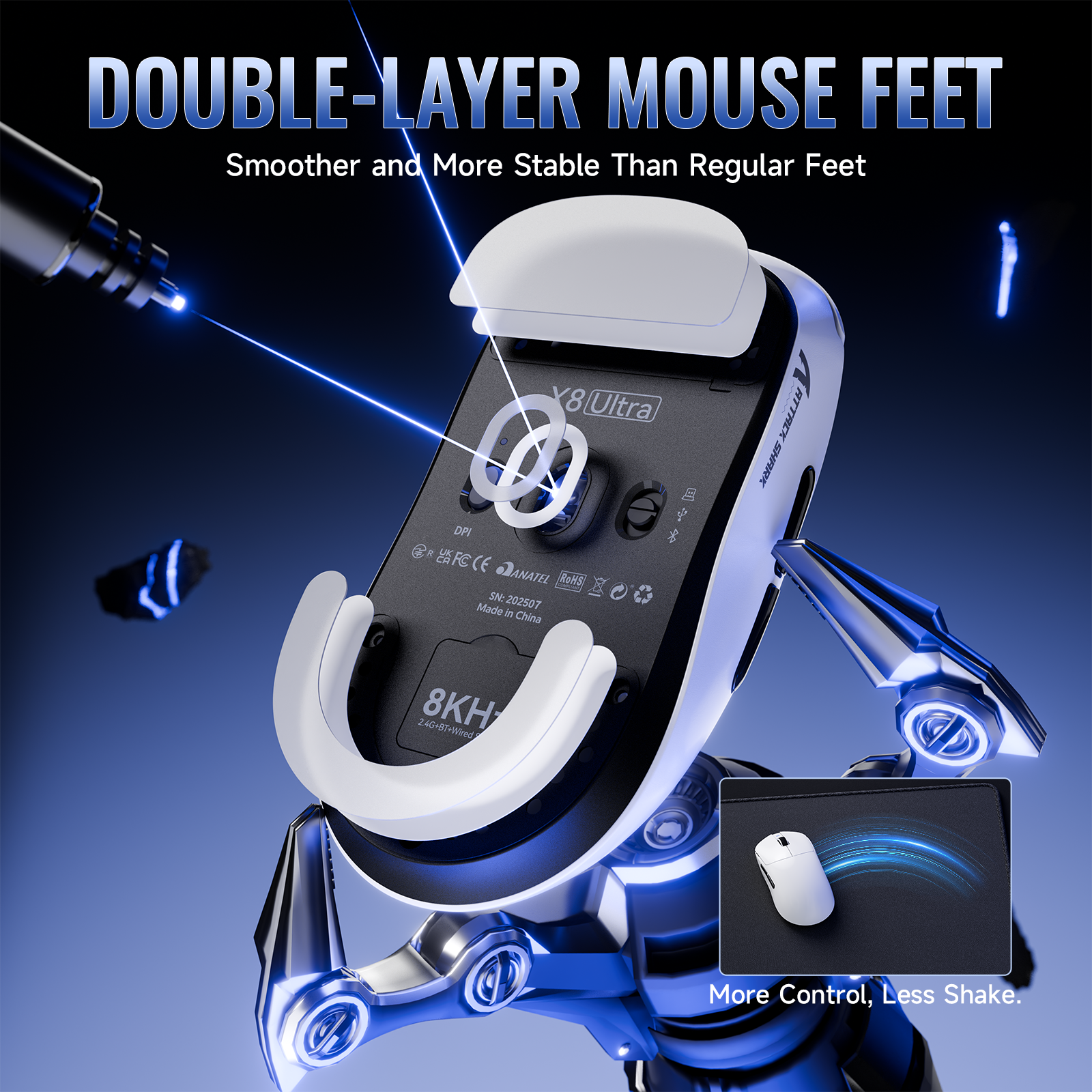 ATTACK SHARK X8 Series Mouse da Gioco Wireless Tri-mode Leggero