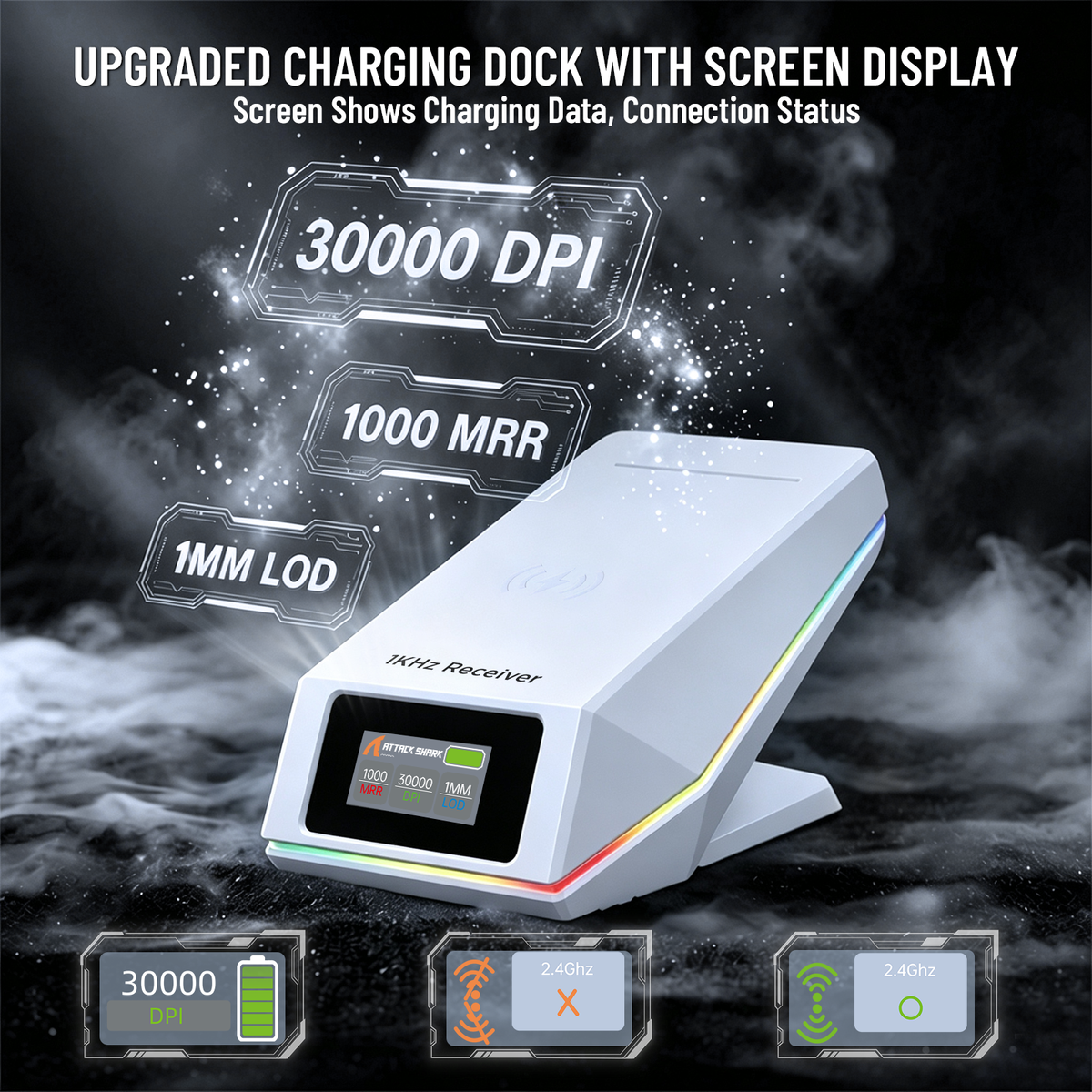 Mouse da gioco wireless ATTACK SHARK X11 PRO V2 con display TFT, dock di ricarica e cavo a spirale C06