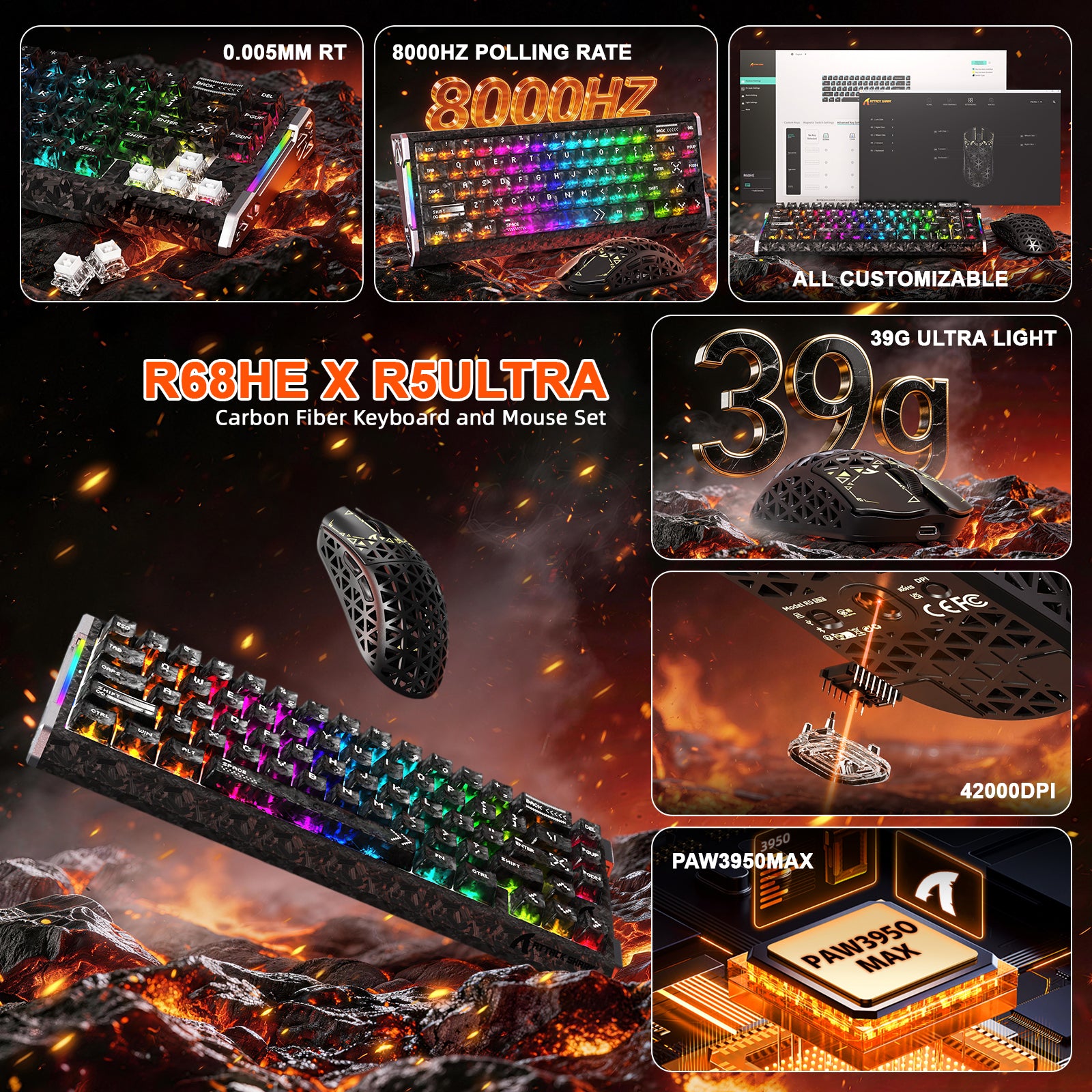 ATTACK SHARK R68 HE & R5 ULTRA Bundle Gaming in Fibra di Carbonio