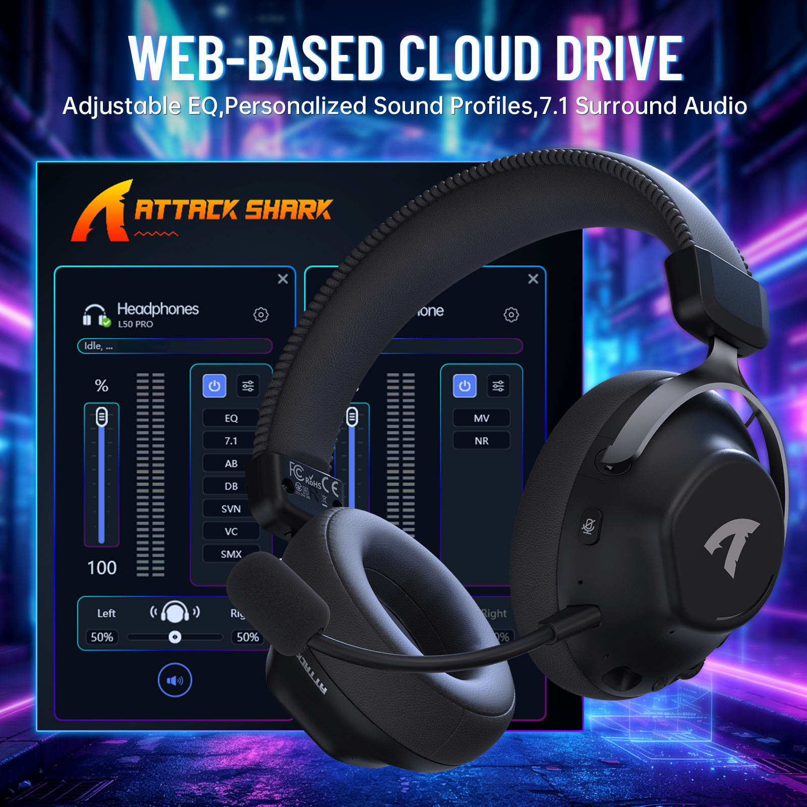 Cuffie da gioco wireless ATTACK SHARK L50 PRO a tre modalità