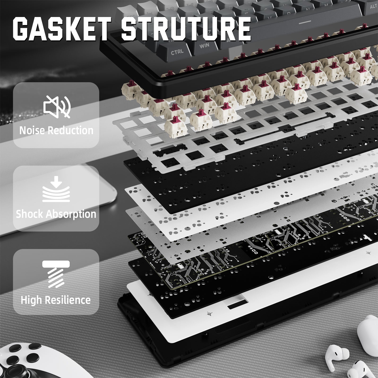 X66 mechanical keyboard Gasket Structure, noise reduction, shock absorption, high resilience