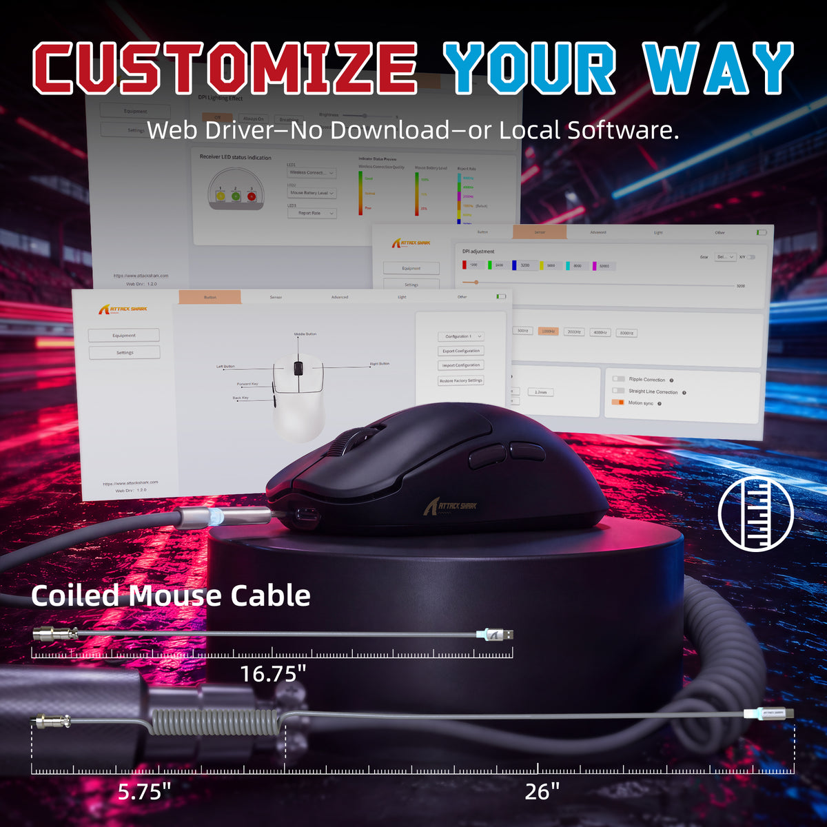 ATTACK SHARK F1 AIR 39g Mouse da gaming wireless con PAW3955MAX e cavo C06 Ultra