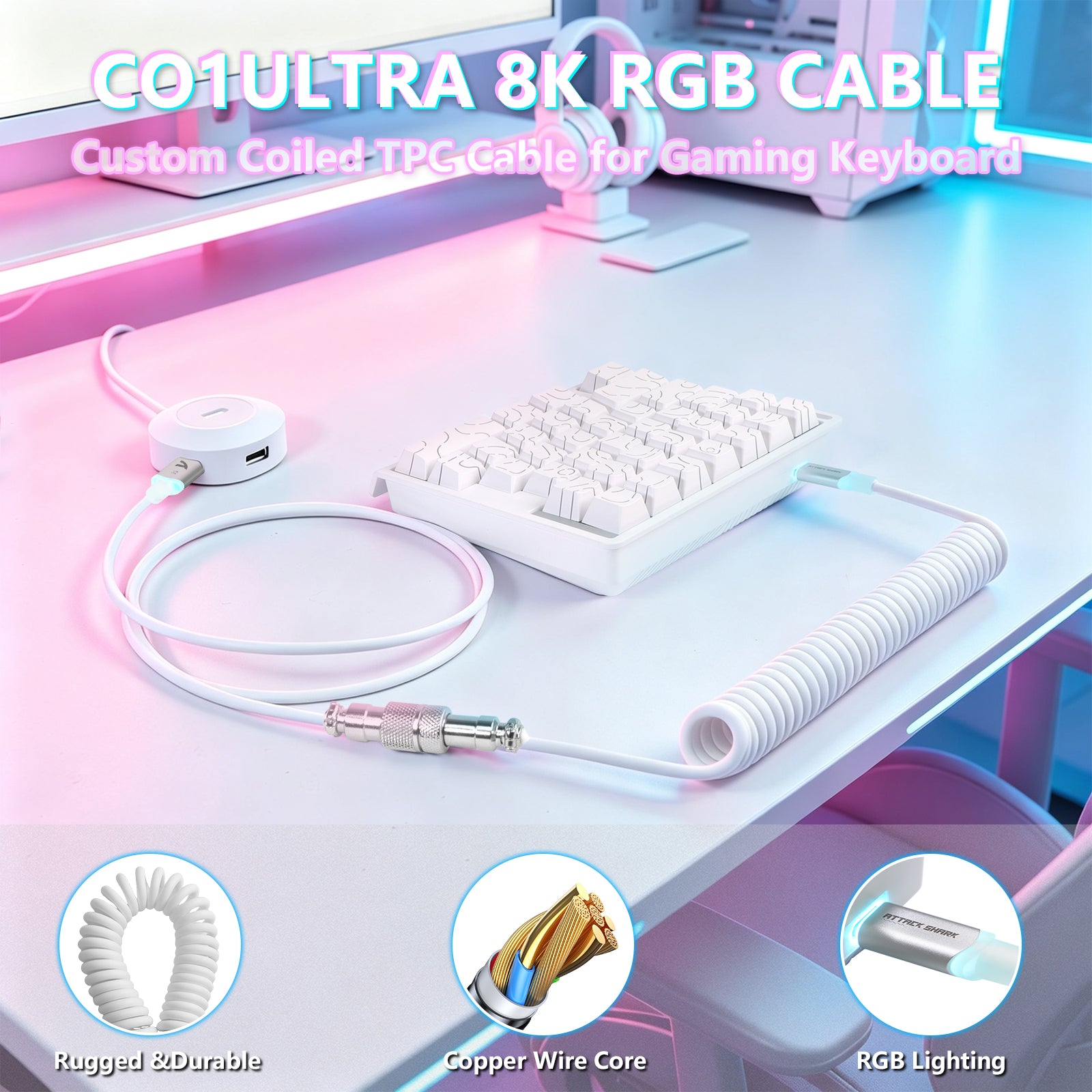 ATTACK SHARK M36 HE Tastiera con interruttore magnetico a una mano e cavo aviator LED ULTRA C01