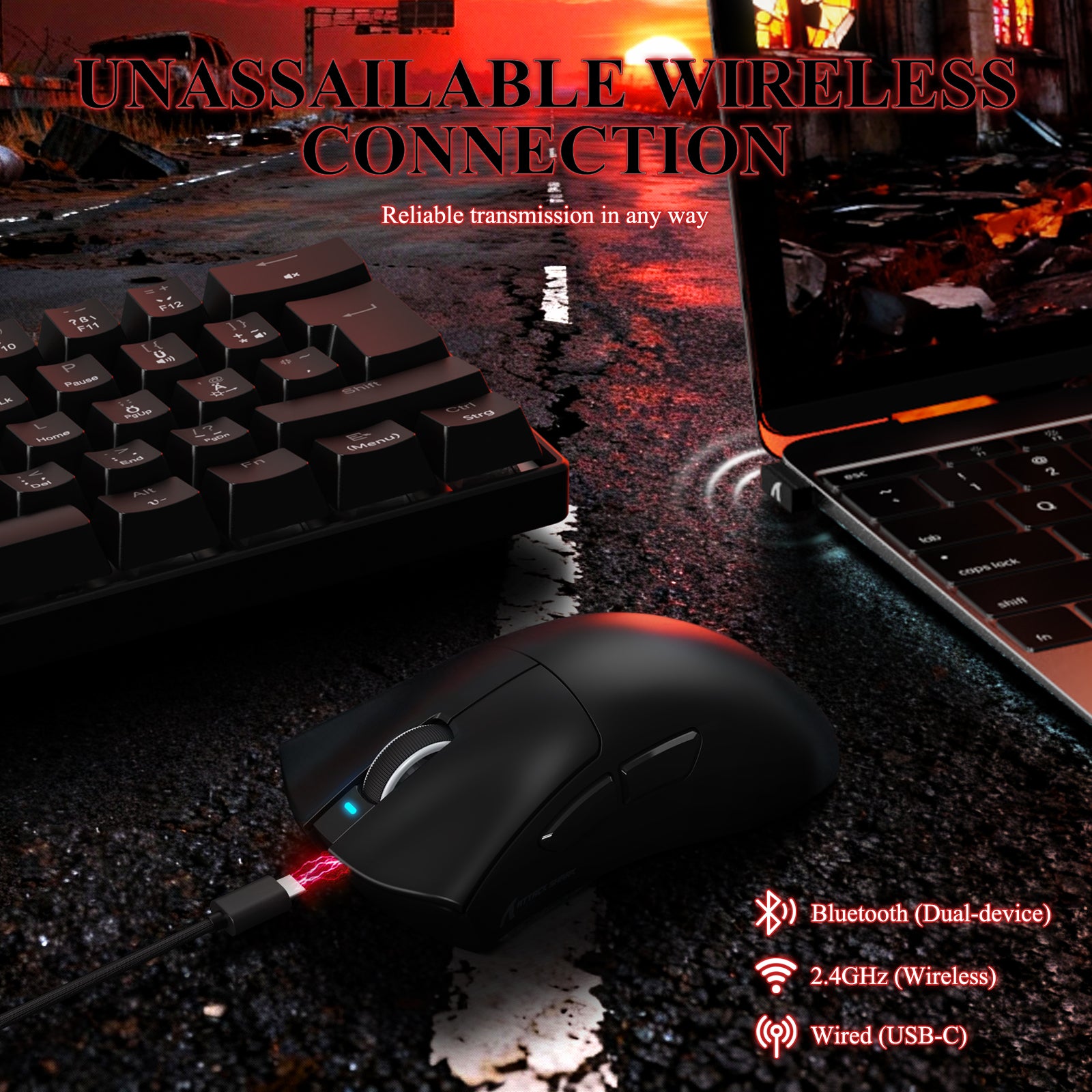 ATTACK SHARK V3PRO Mouse da Gioco Tri-Mode Ultra-Leggero con Dock di Ricarica