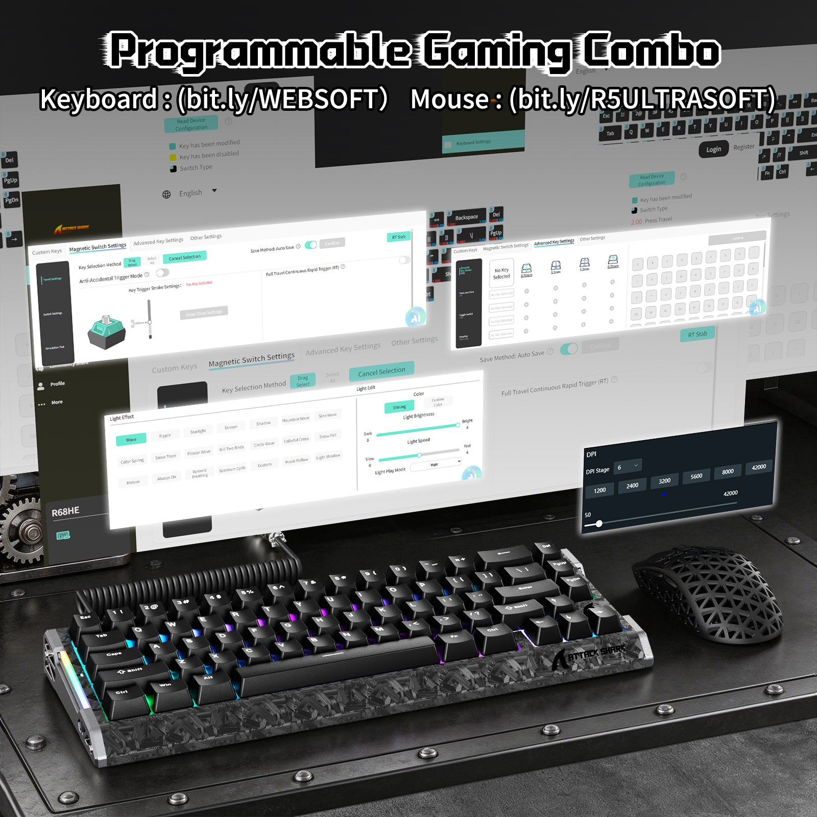 ATTACK SHARK R68 HE & R5 ULTRA Bundle Gaming in Fibra di Carbonio con Cavo Avvolto C01 ULTRA