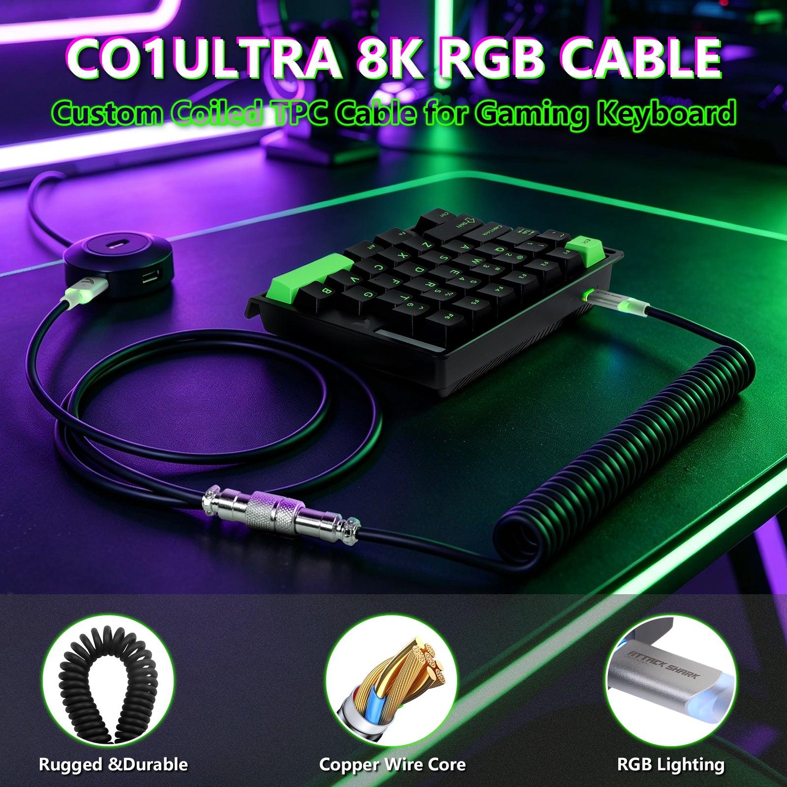 ATTACK SHARK M36 HE Tastiera con interruttore magnetico a una mano e cavo aviator LED ULTRA C01