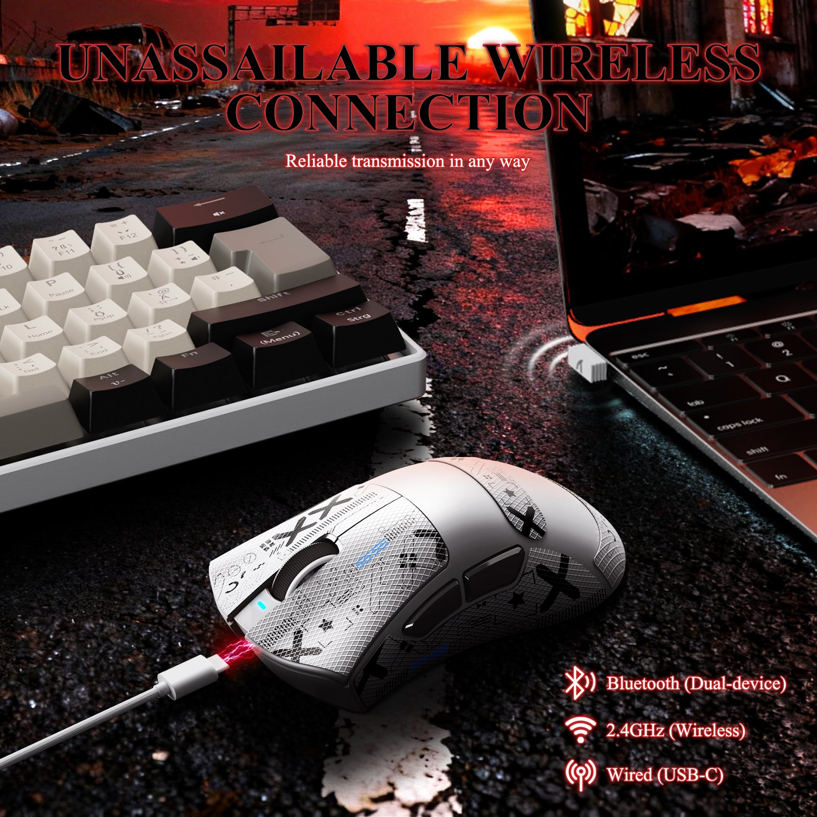 ATTACK SHARK V3PRO Mouse da Gioco Tri-Mode Ultra-Leggero con Dock di Ricarica