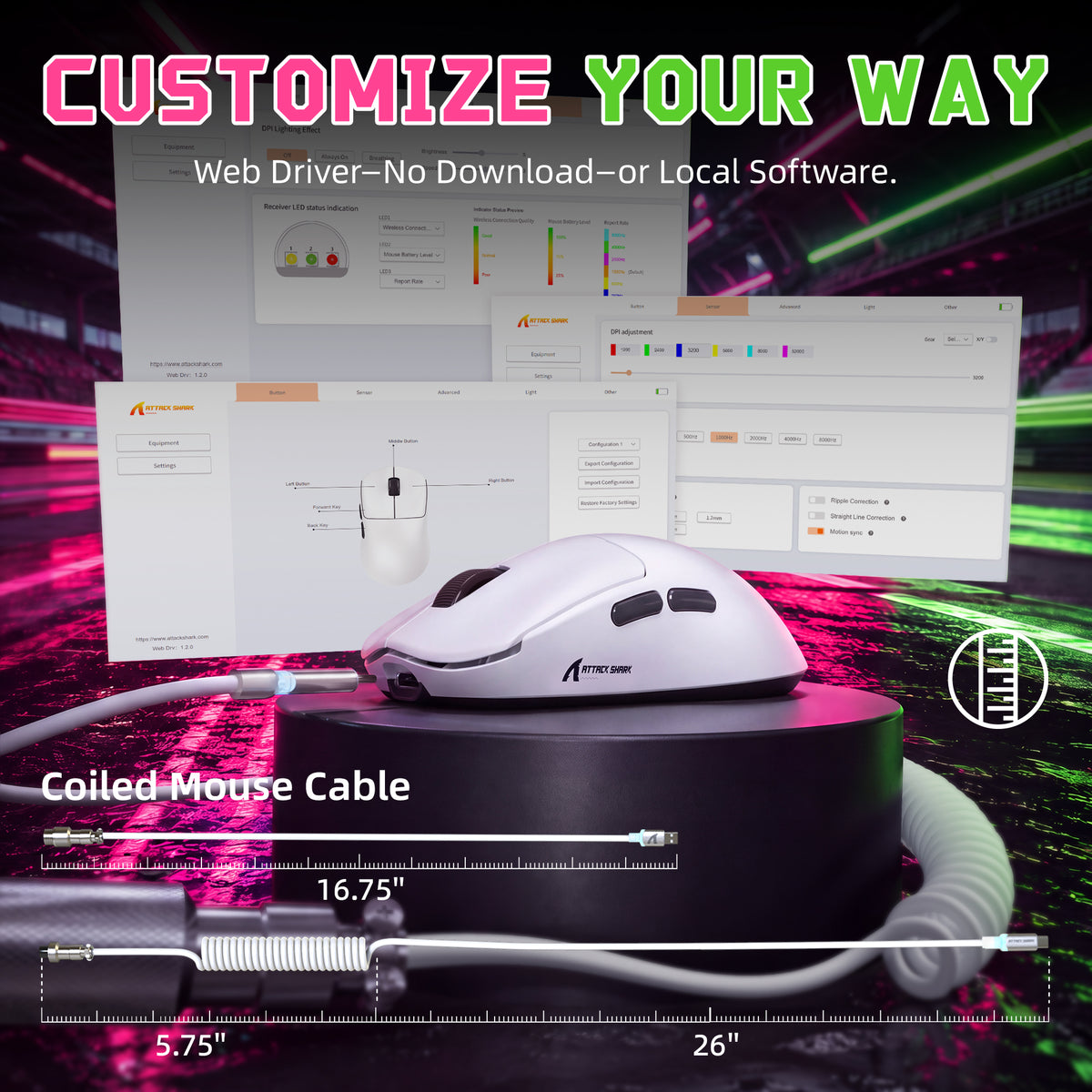 ATTACK SHARK F1 AIR 39g Mouse da gaming wireless con PAW3955MAX e cavo C06 Ultra