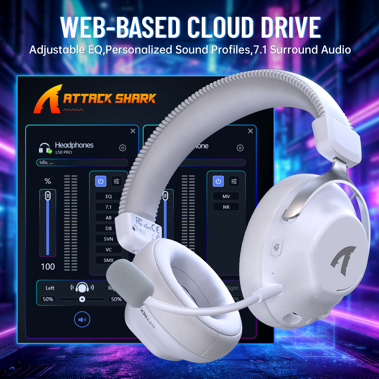 Cuffie da gioco wireless ATTACK SHARK L50 PRO a tre modalità