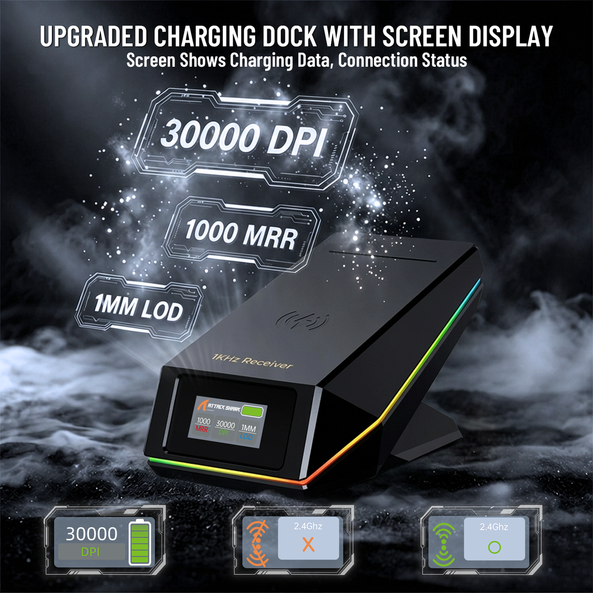 Mouse da gioco wireless ATTACK SHARK X11 PRO V2 con display TFT, dock di ricarica e cavo a spirale C06