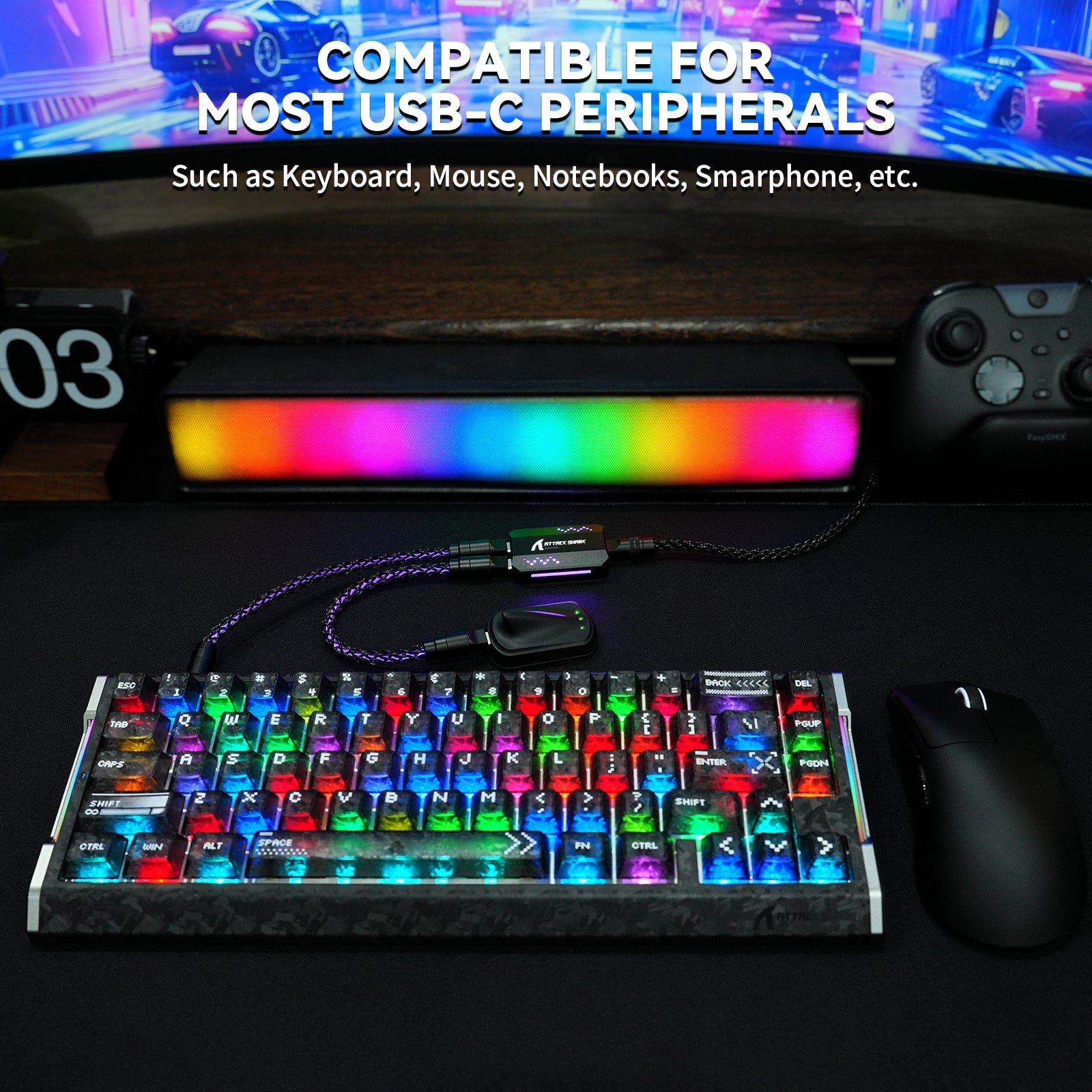 ATTACK SHARK C07 PRO Cavo 2-in-1 Type C per tastiera/mouse da gioco 8KHz