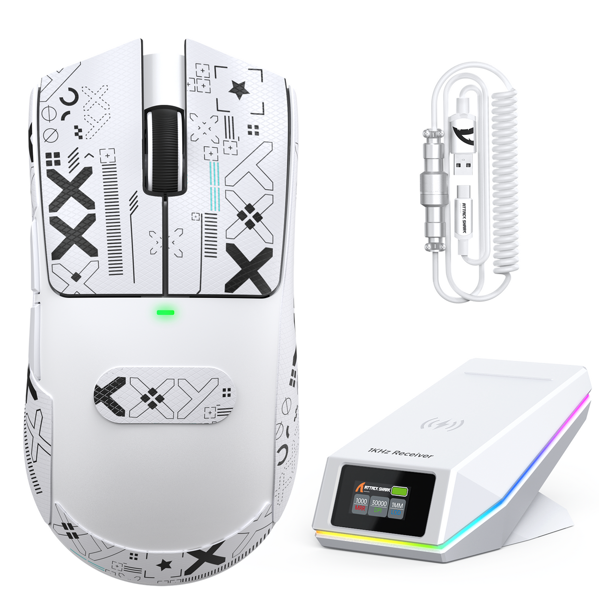 Mouse da gioco wireless ATTACK SHARK X11 PRO V2 con display TFT, dock di ricarica e cavo a spirale C06