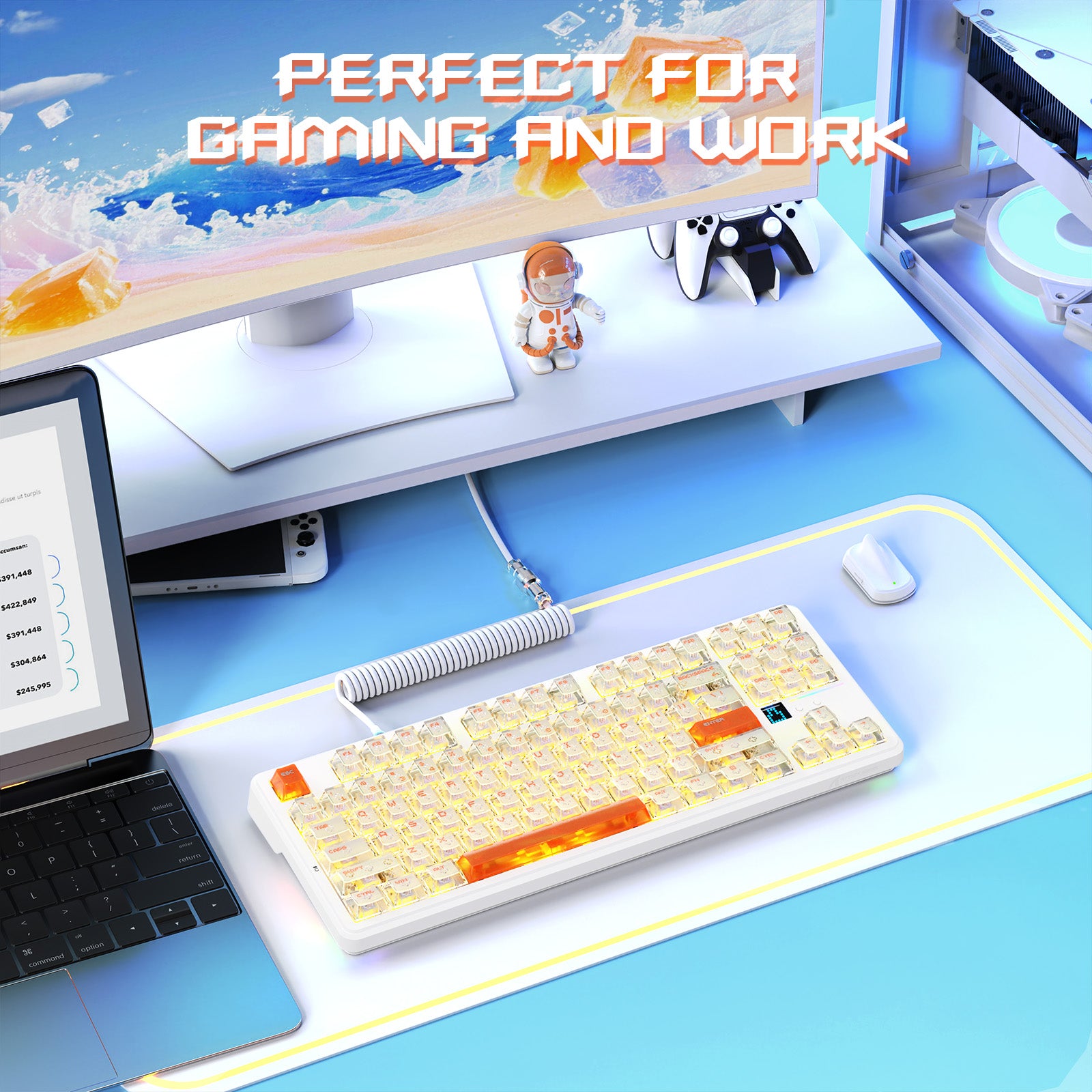 ATTACK SHARK X87 ULTRA Tastiera da gioco wireless con ricevitore 8KHz e cavo a spirale RGB