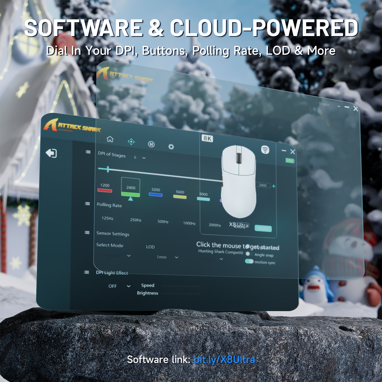 Mouse Gaming Wireless ATTACK SHARK X8 Ultra 8KHz con Cavo Ultra C06