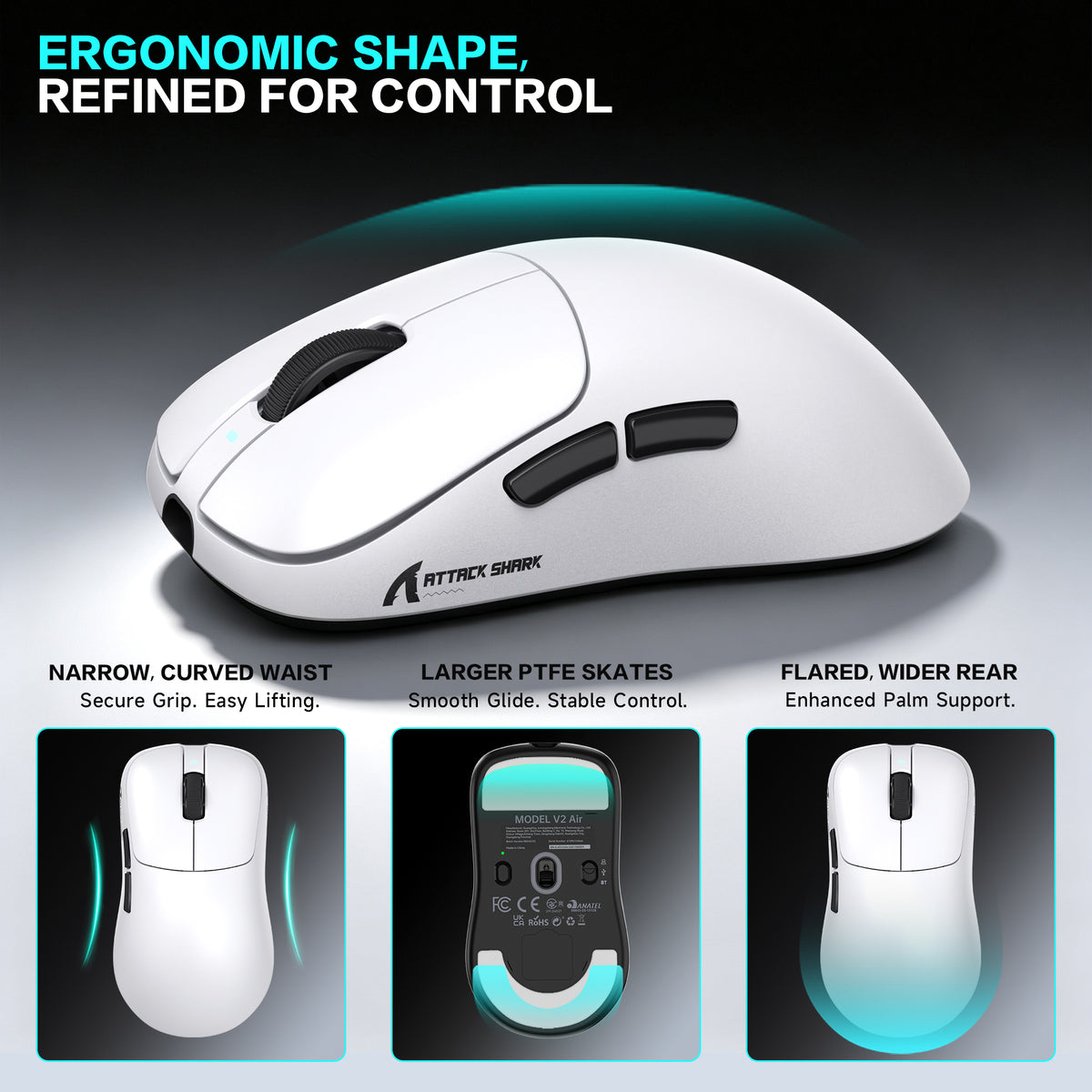 ATTACK SHARK V2 AIR PAW3955MAX Mouse da gioco wireless ergonomico