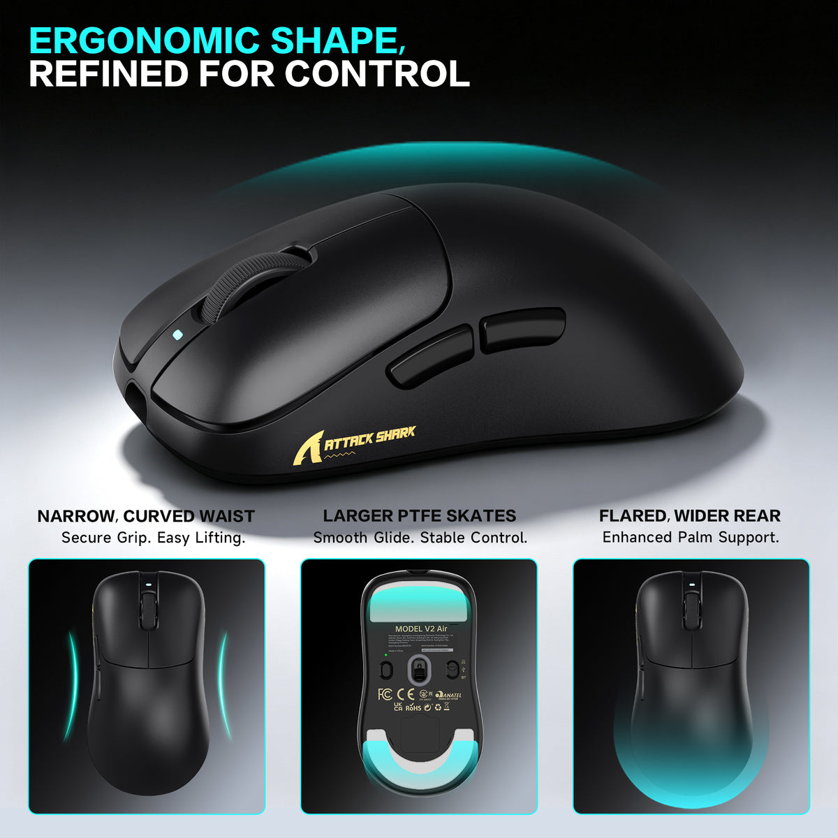 ATTACK SHARK V2 AIR PAW3955MAX Mouse da gioco wireless ergonomico